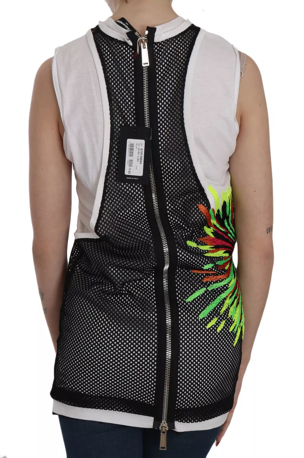Black White Cotton Sleeveless Blouse with Crew Neck