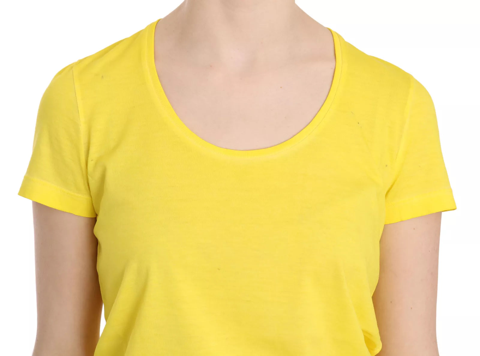 Yellow Cotton Blouse with Round Neck and Short Sleeves