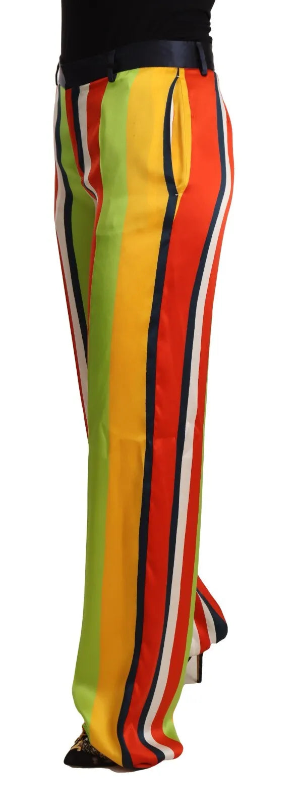 Pantalon droit taille mi-haute à rayures multicolores