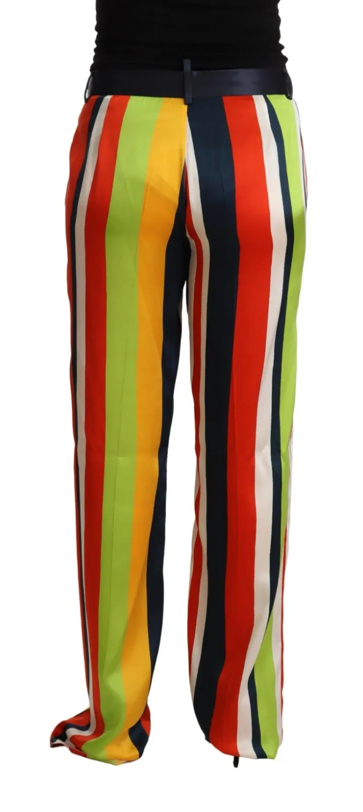 Pantalon droit taille mi-haute à rayures multicolores