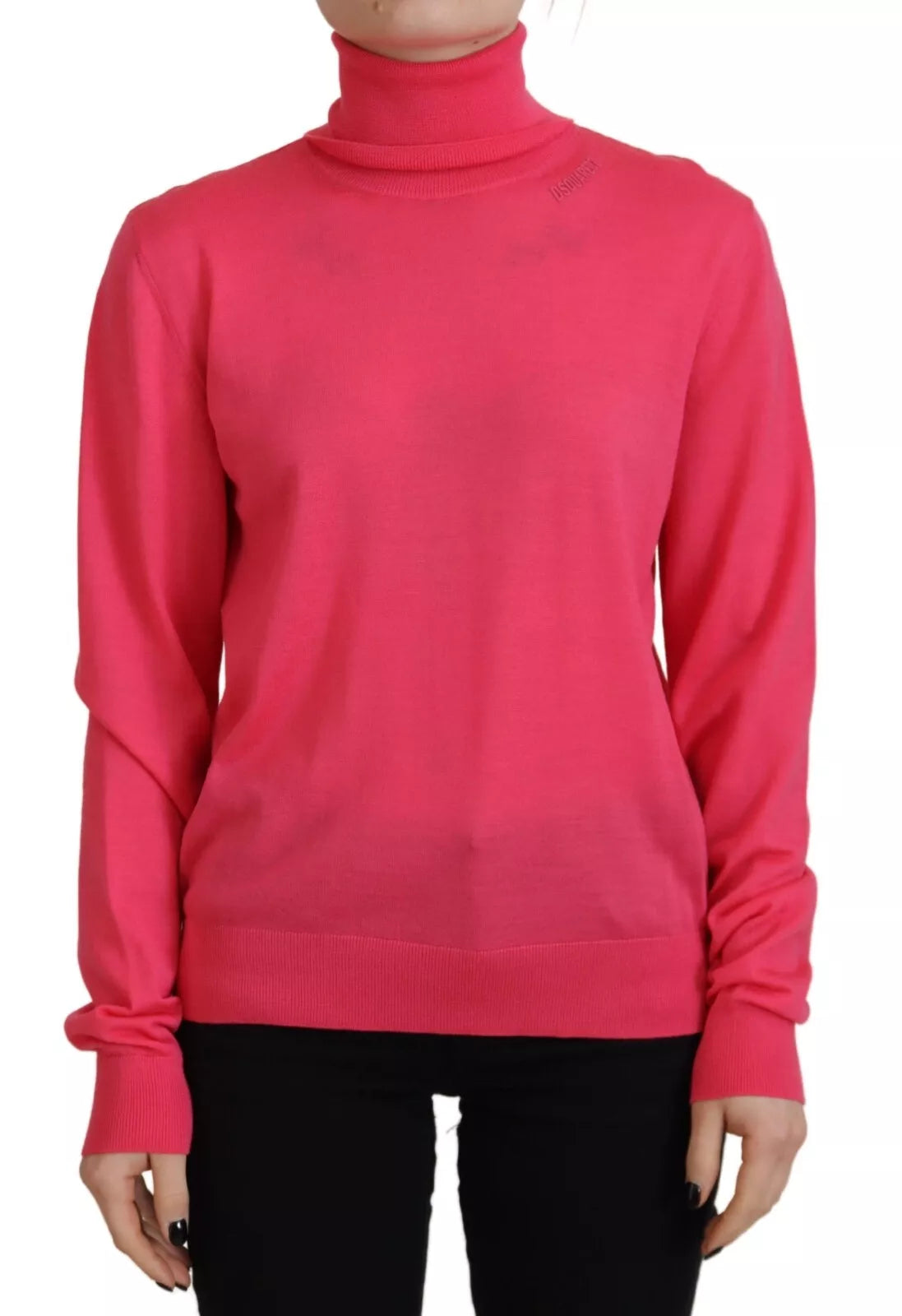Pull décontracté rose uni à manches longues et col roulé