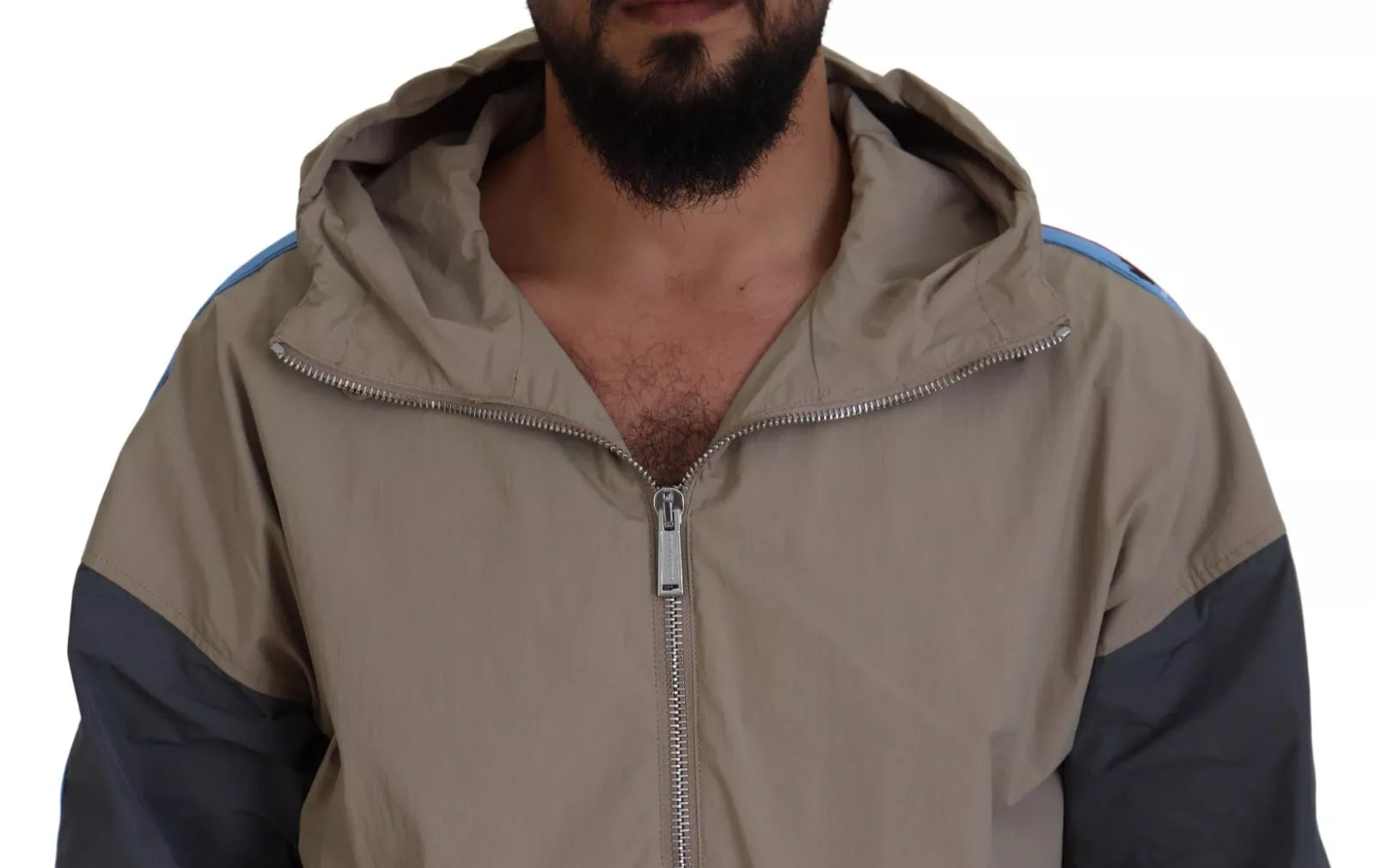 Veste à capuche zippée intégrale marron et grise à manches longues