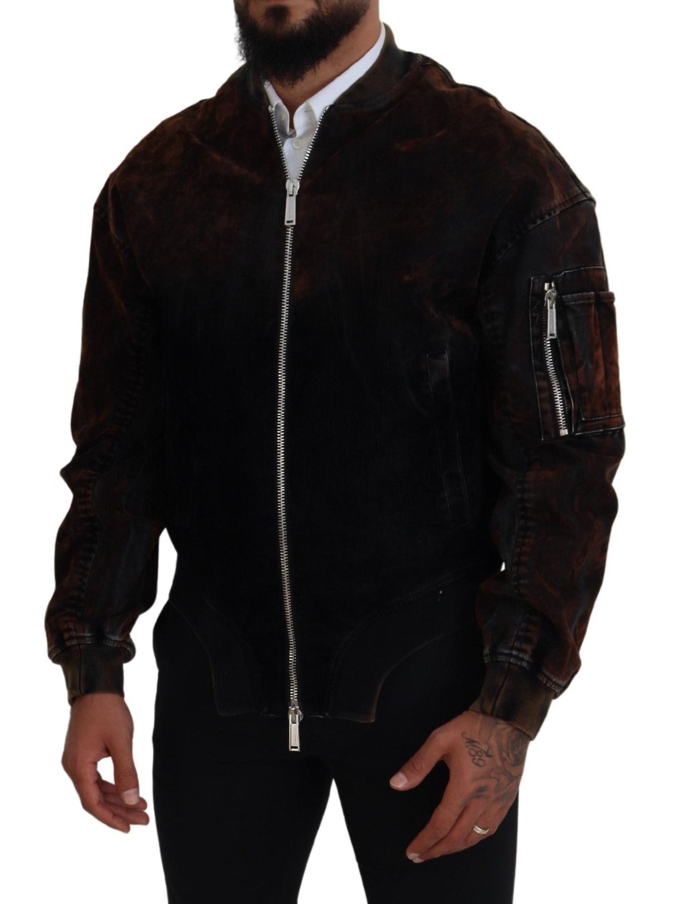 Dsquared² Veste Bomber Marron Coton Poches Zippées Manches