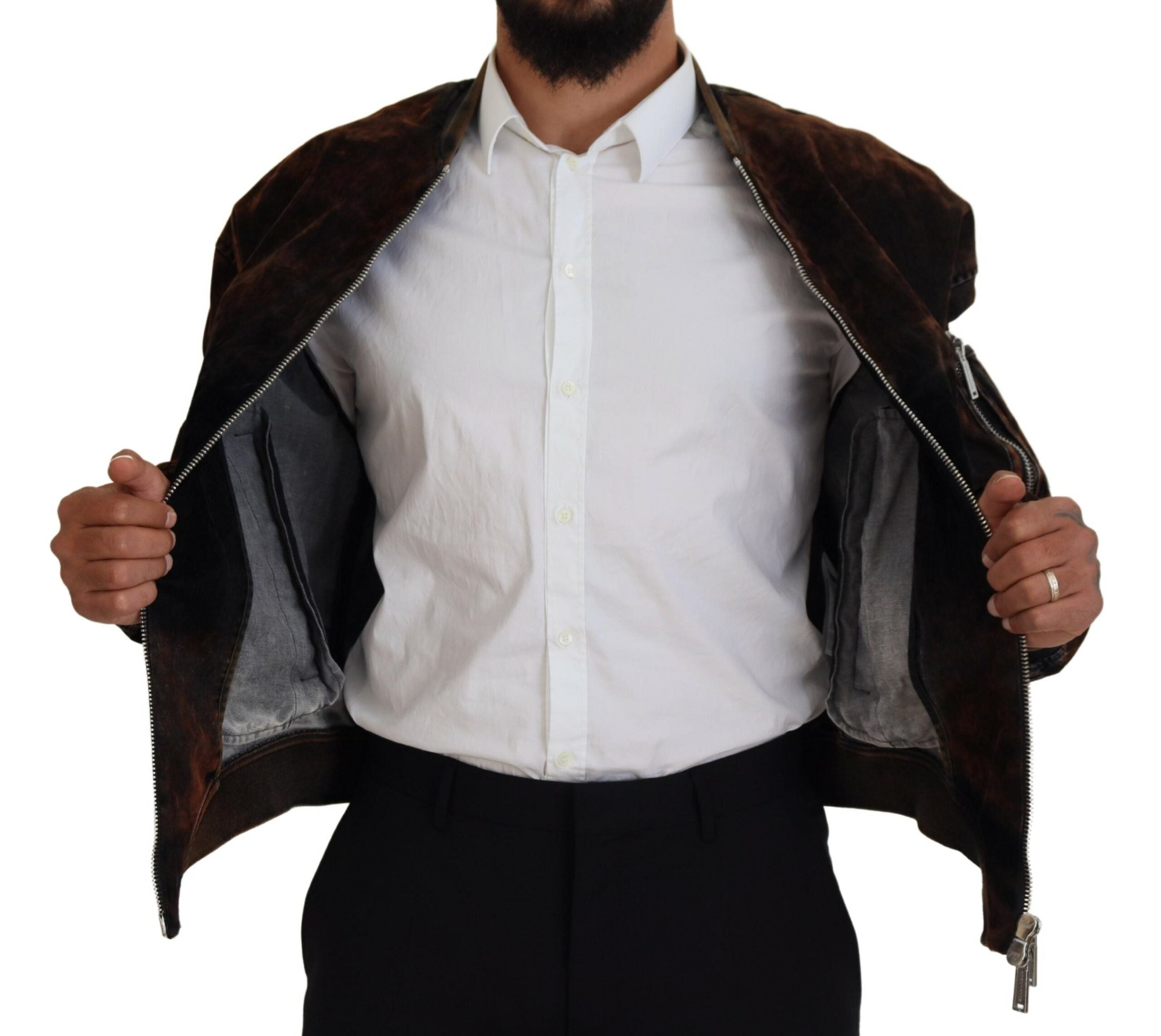 Dsquared² Veste Bomber Marron Coton Poches Zippées Manches