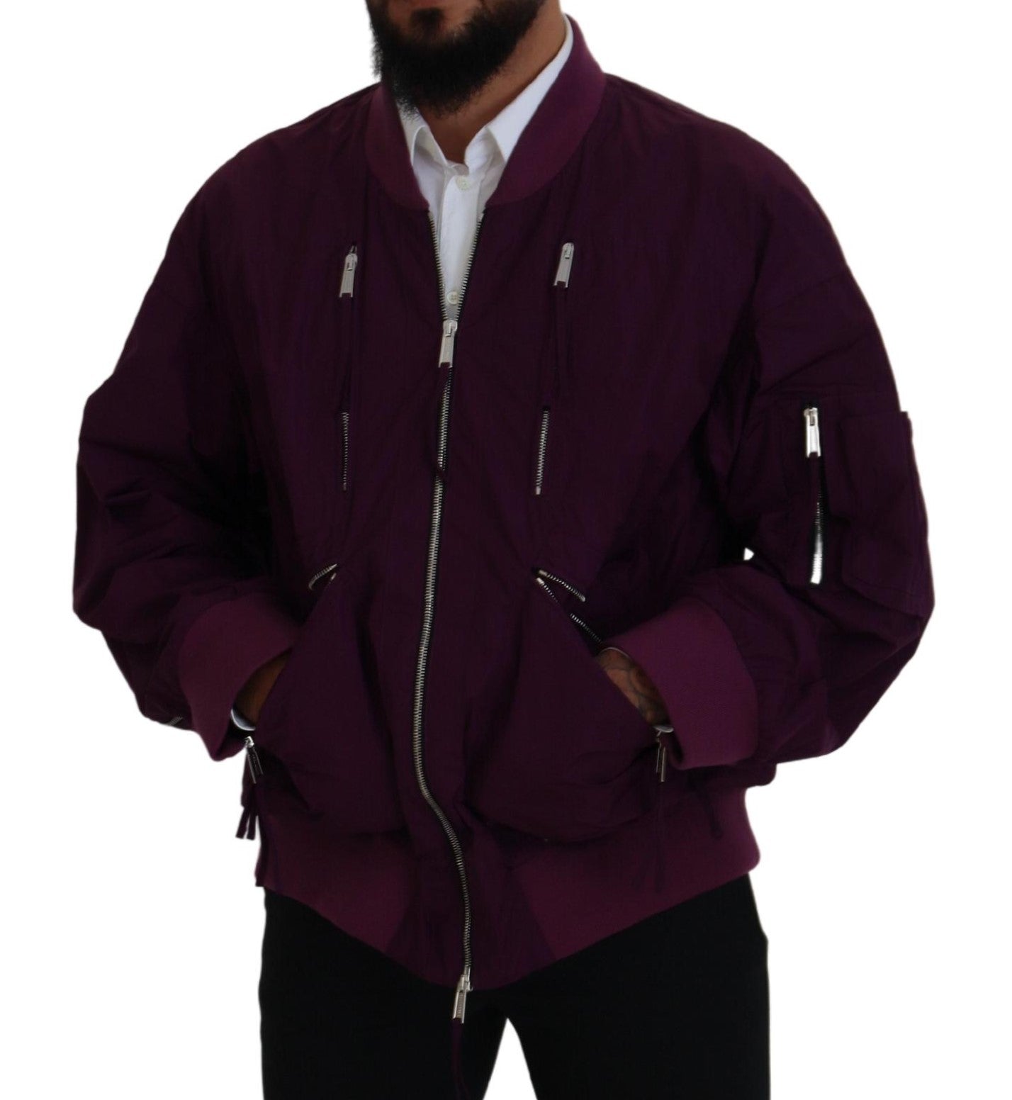 Veste bomber violette en polyester à fermeture éclair intégrale