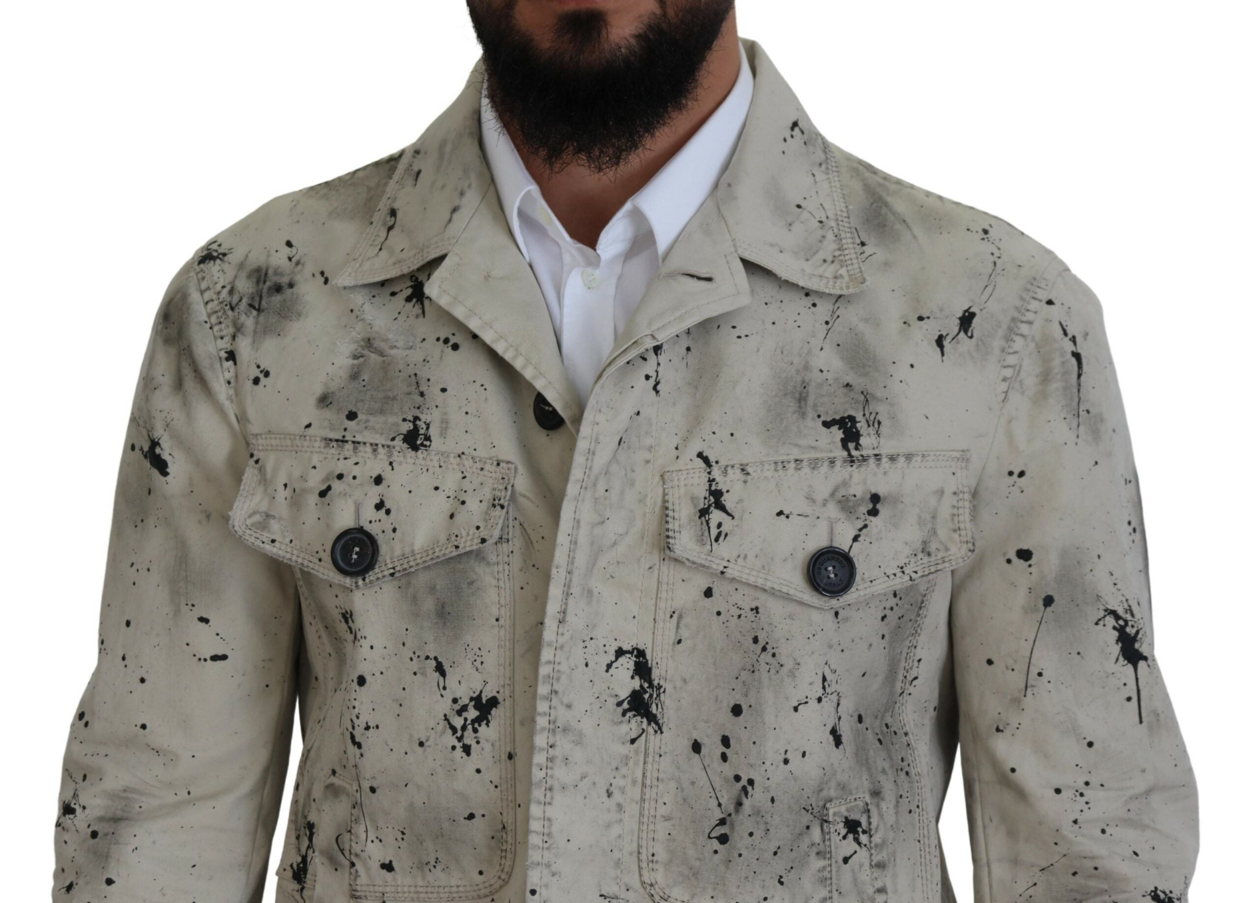 Dsquared² Veste en jean décontractée noire imprimée éclaboussures Off White