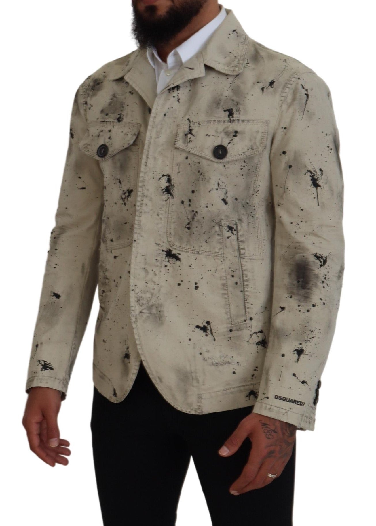 Dsquared² Veste en jean décontractée noire imprimée éclaboussures Off White