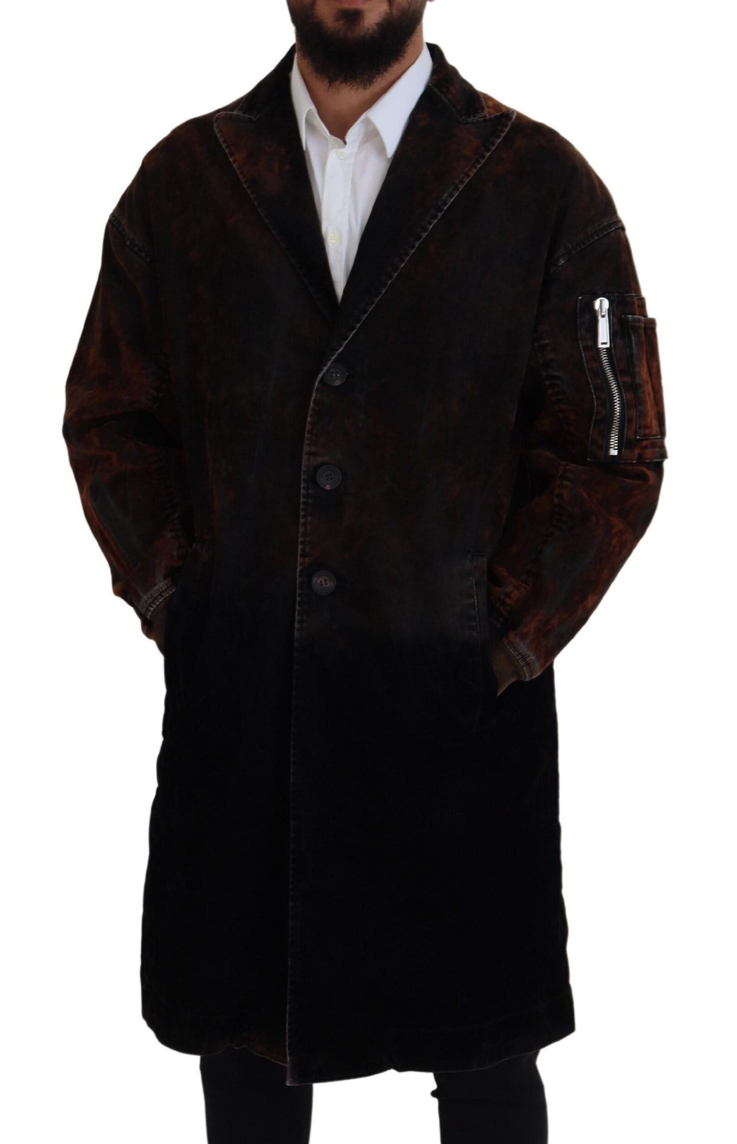 Dsquared² Manteau long homme marron boutonné en coton