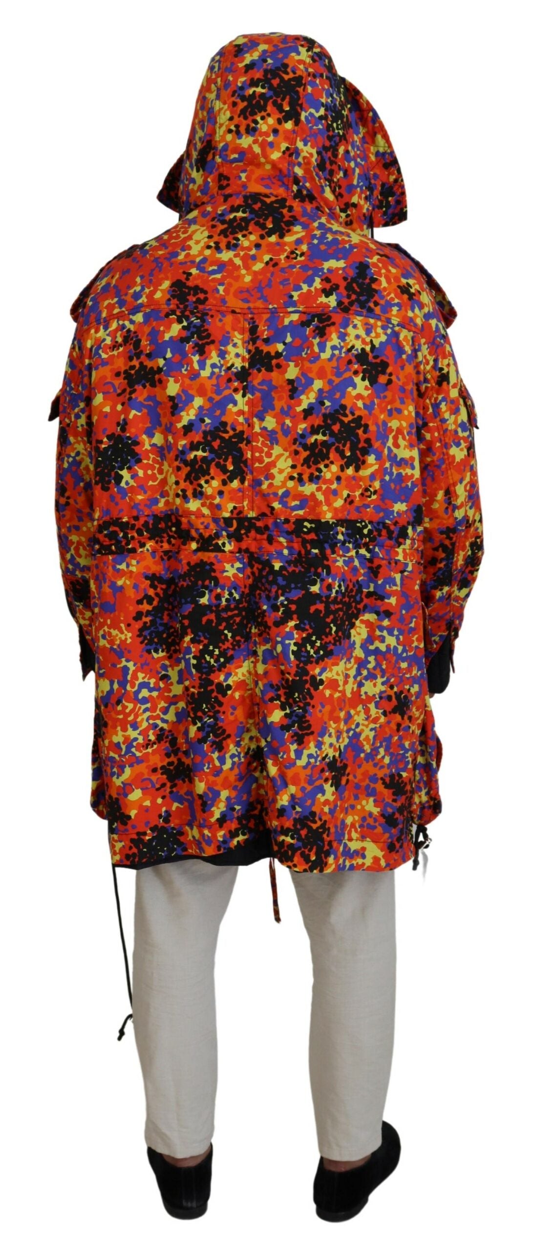 Manteau cargo long à capuche multicolore avec poches