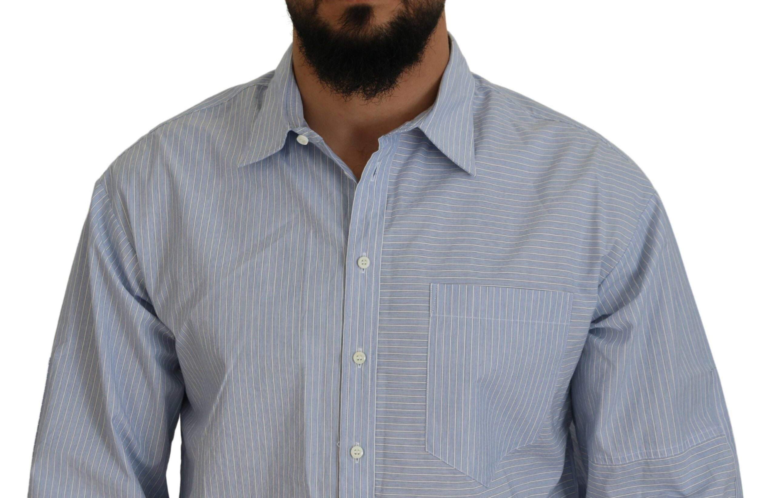 Chemise habillée à manches longues avec imprimé logo à rayures bleues