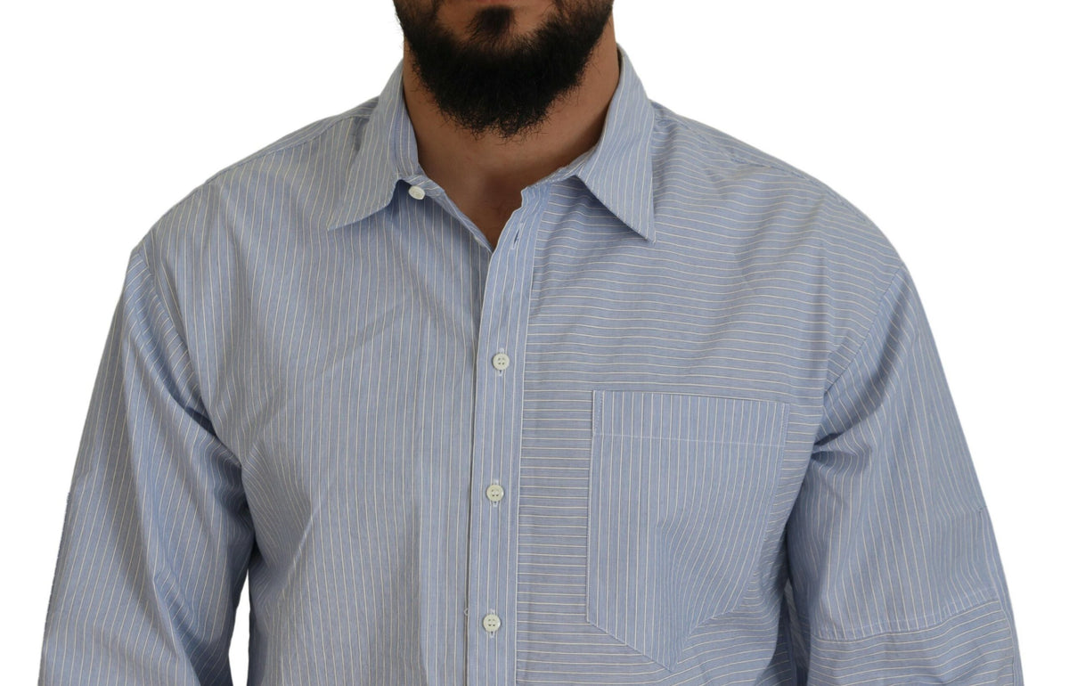 Dsquared² Formelles Langarmhemd mit blauem Streifen-Logo-Print