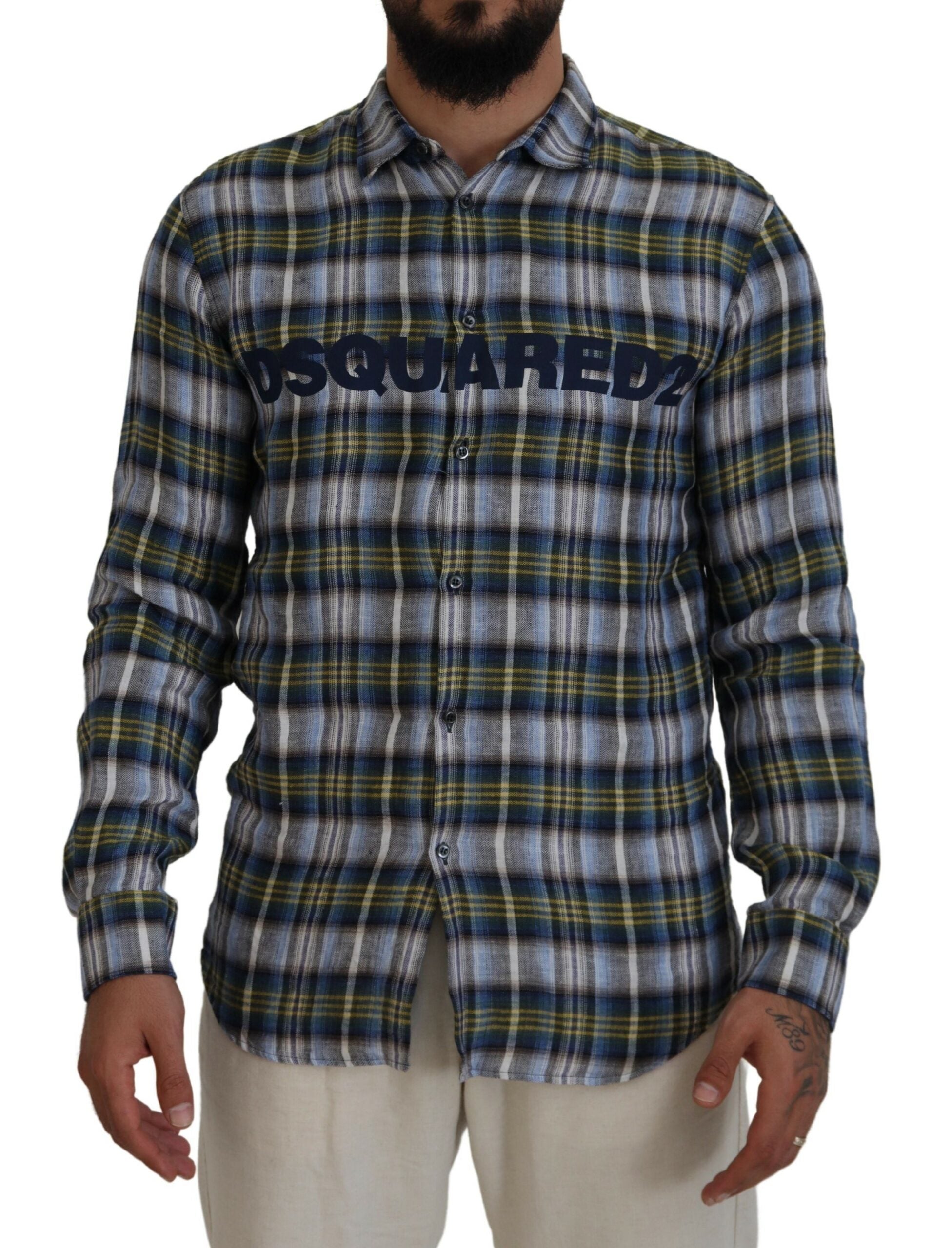Chemise décontractée à carreaux multicolores à manches longues pour homme