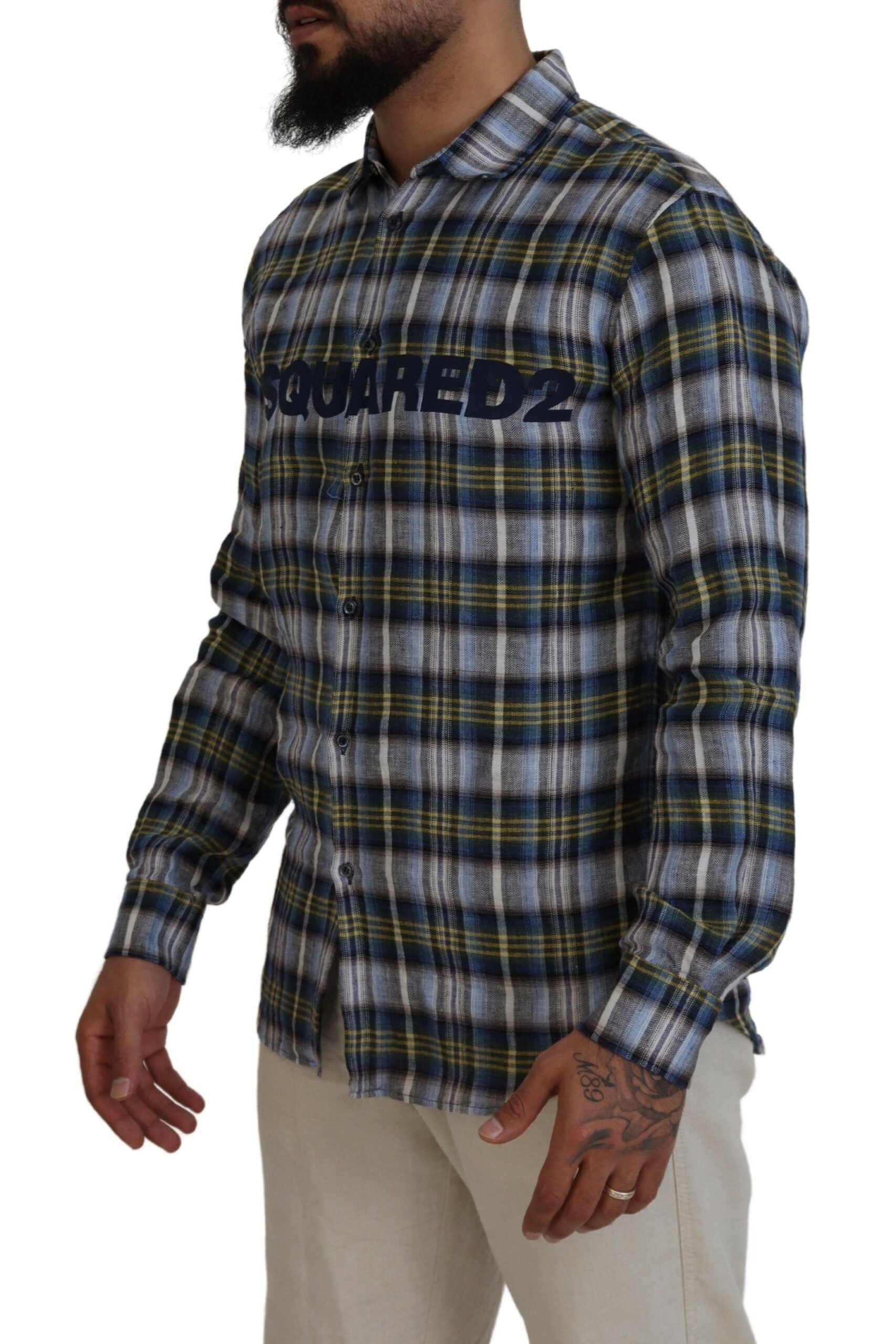 Chemise décontractée à carreaux multicolores à manches longues pour homme