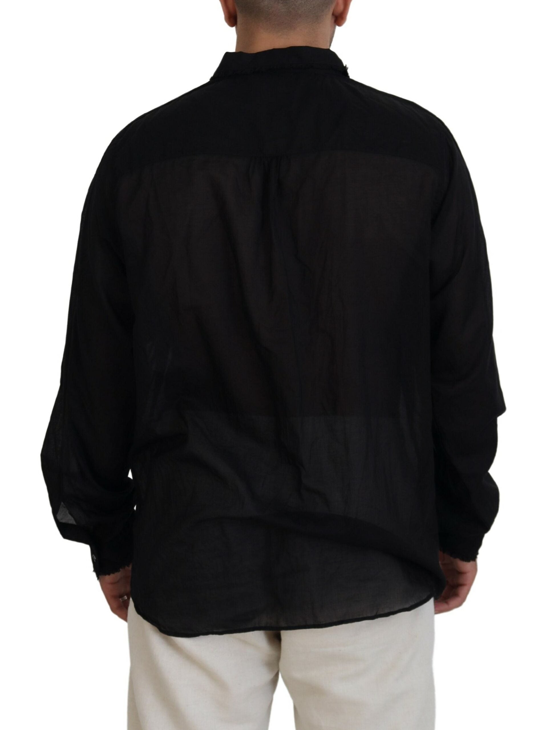 Chemise habillée noire en coton à col et manches longues