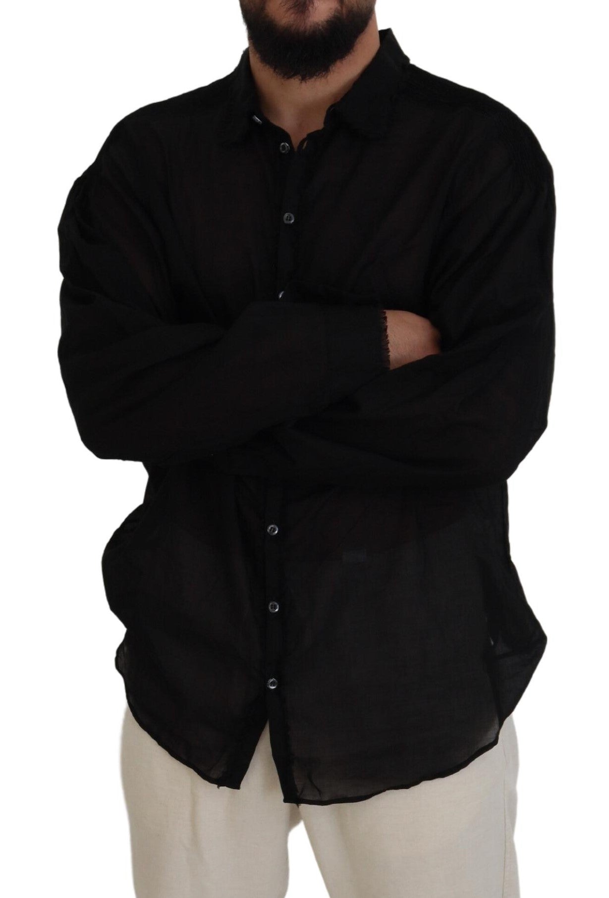 Chemise habillée noire en coton à col et manches longues