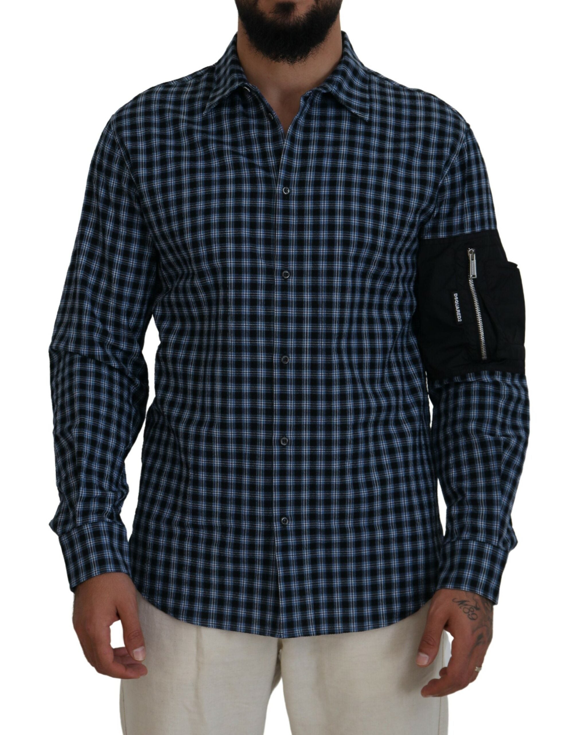 Chemise à manches longues pour homme à carreaux noirs multicolores
