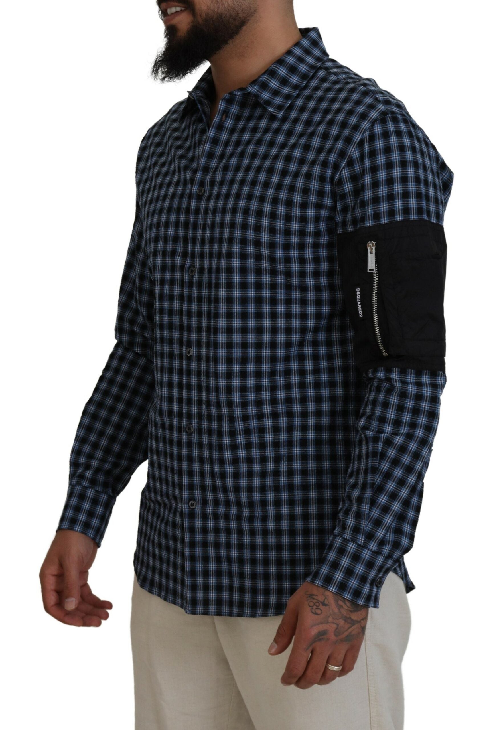 Chemise à manches longues pour homme à carreaux noirs multicolores