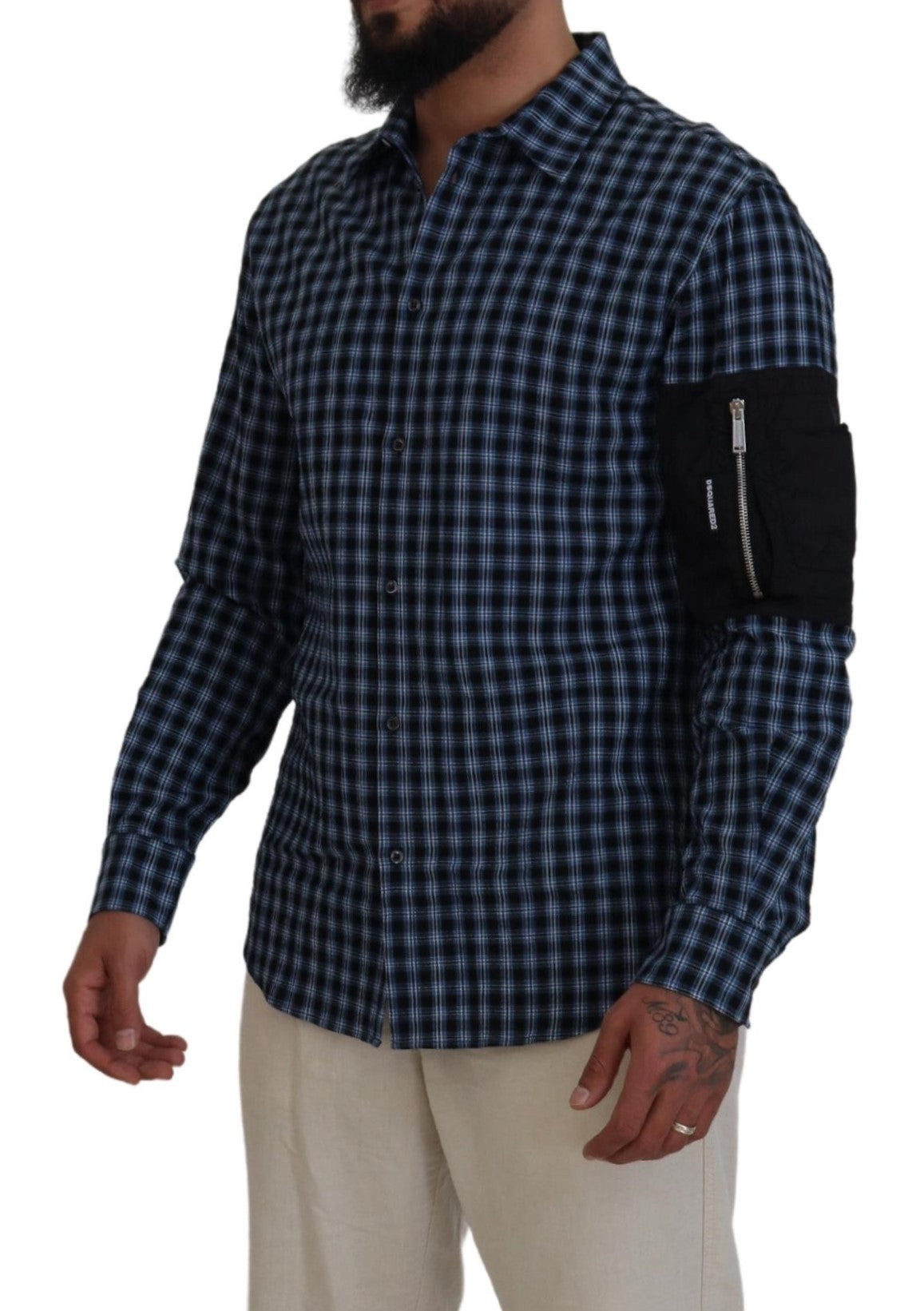 Chemise à manches longues pour homme à carreaux noirs multicolores