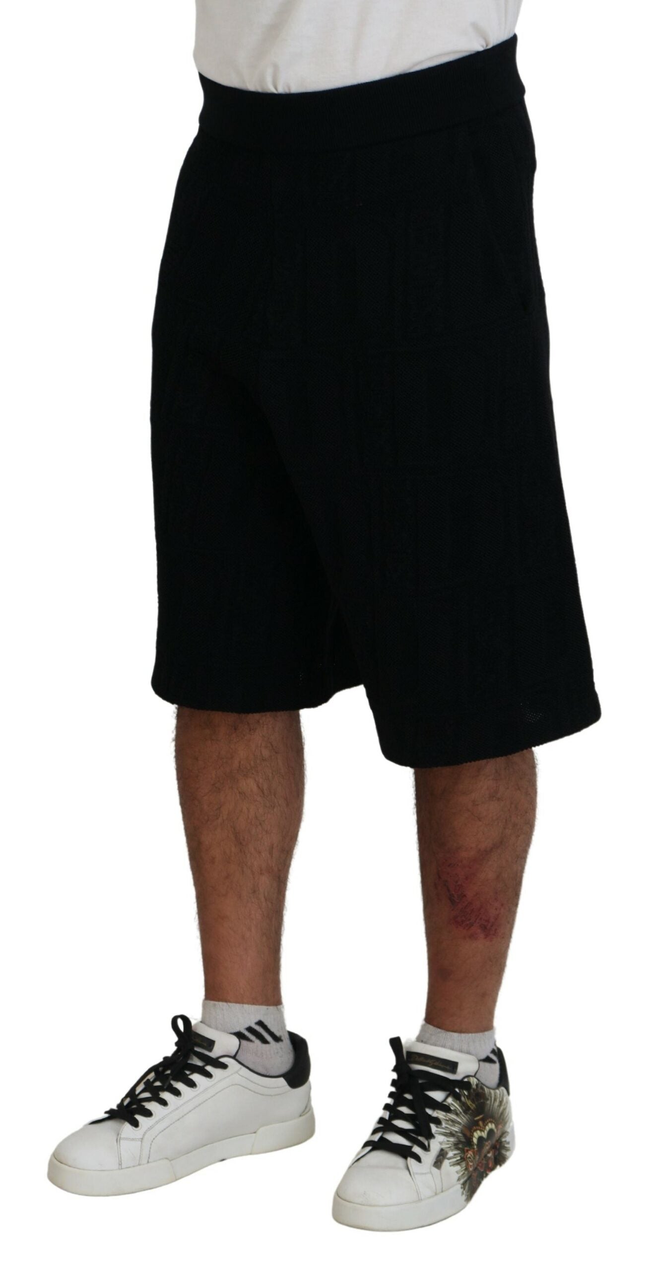 Schwarze Bermudashorts aus Wollmischung mit elastischem Bund zum Hineinschlüpfen