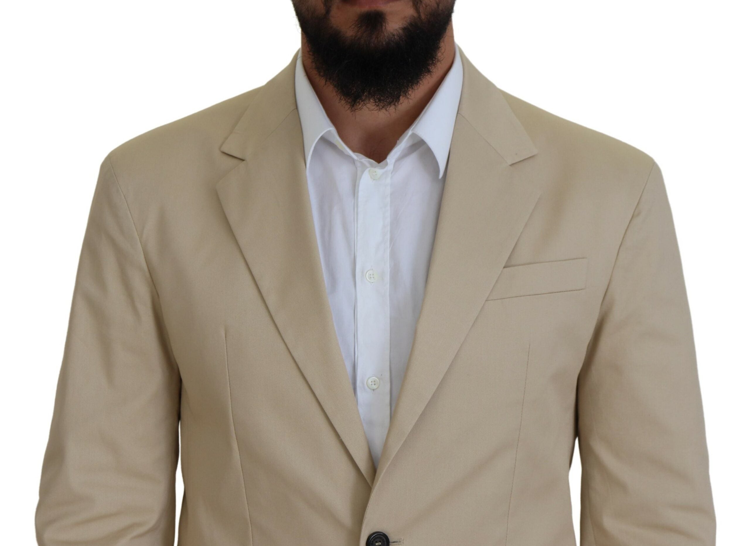 Costume CIPRO beige en coton à simple boutonnage, deux pièces