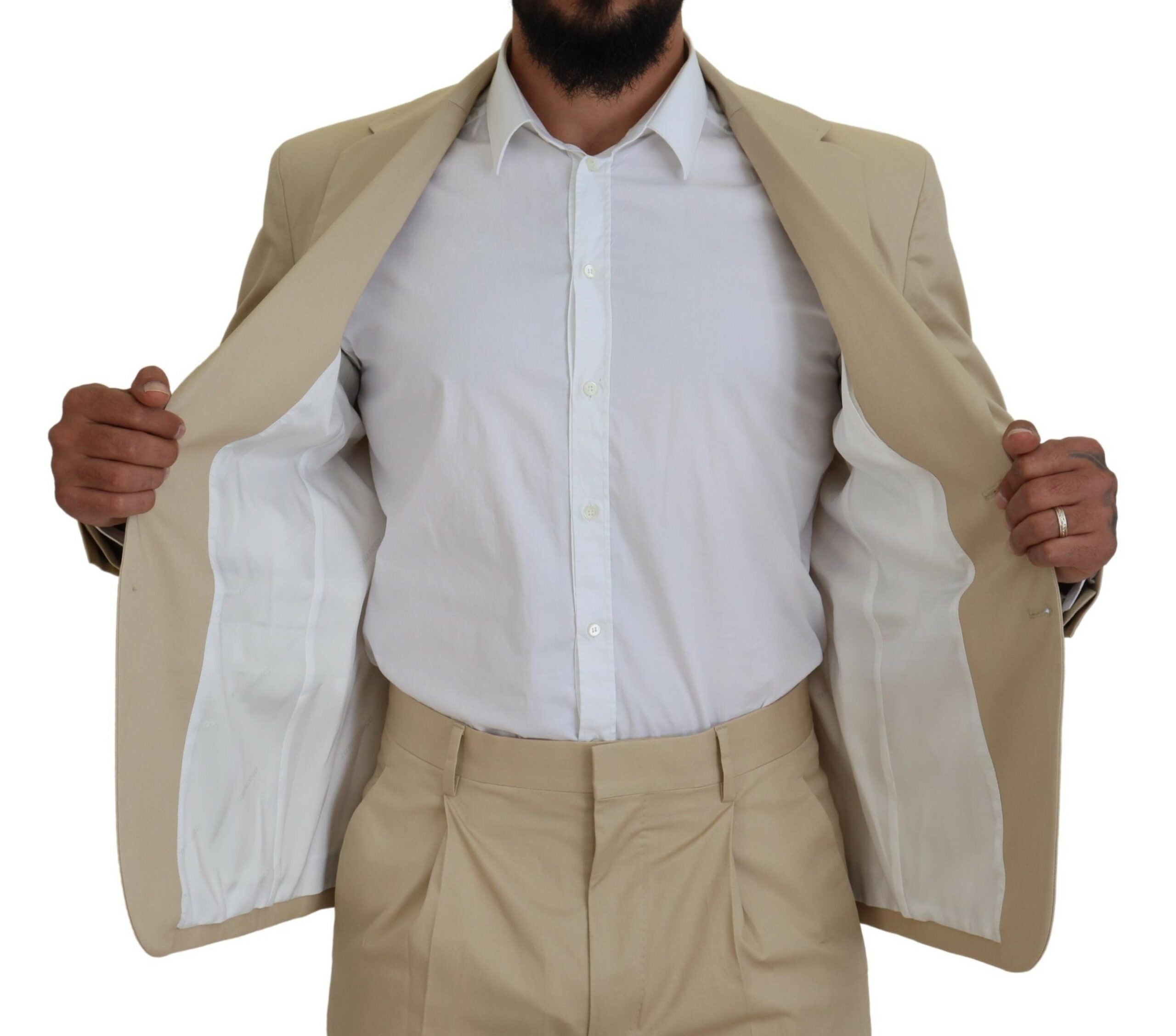 Costume CIPRO beige en coton à simple boutonnage, deux pièces