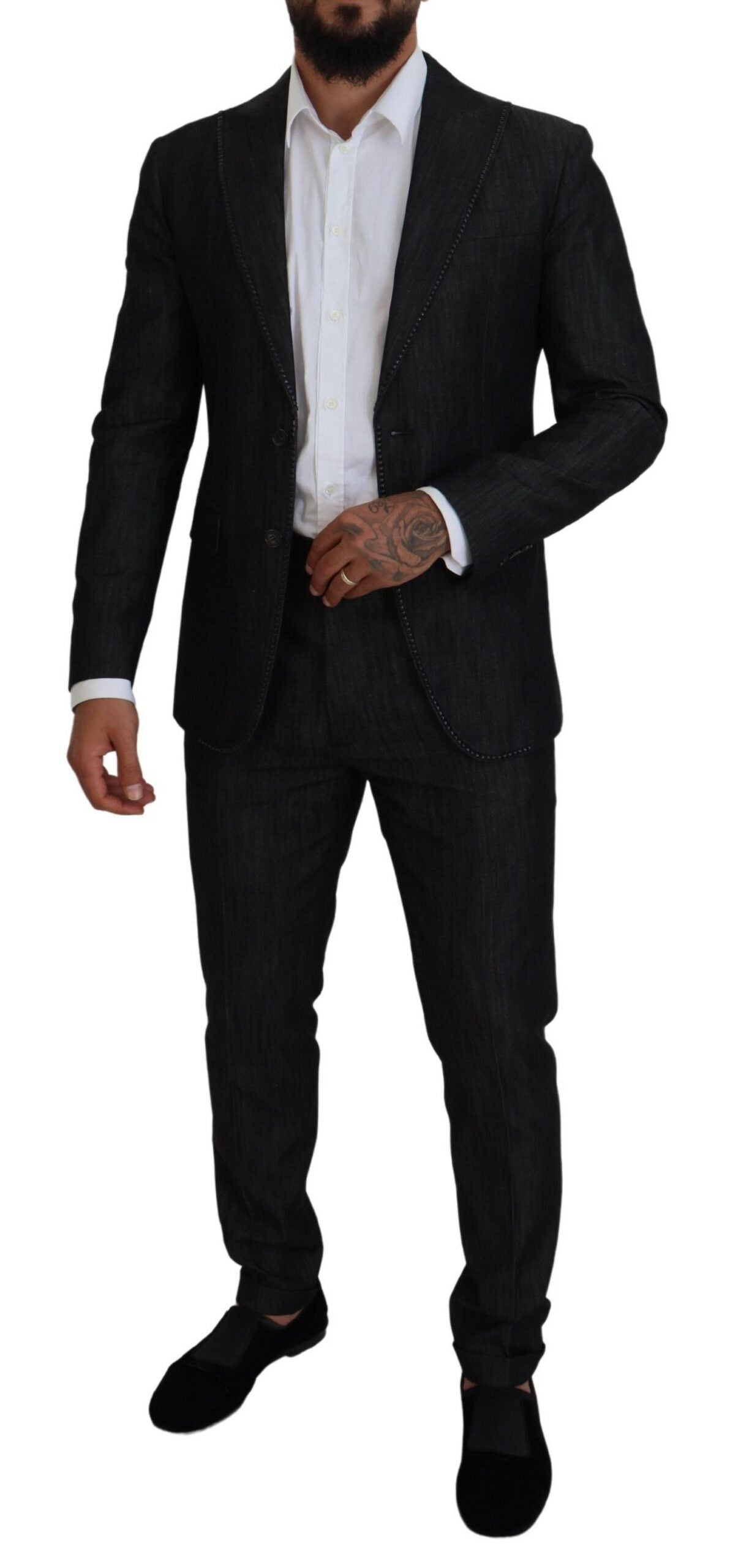 Costume MIAMI deux pièces en coton noir à simple boutonnage
