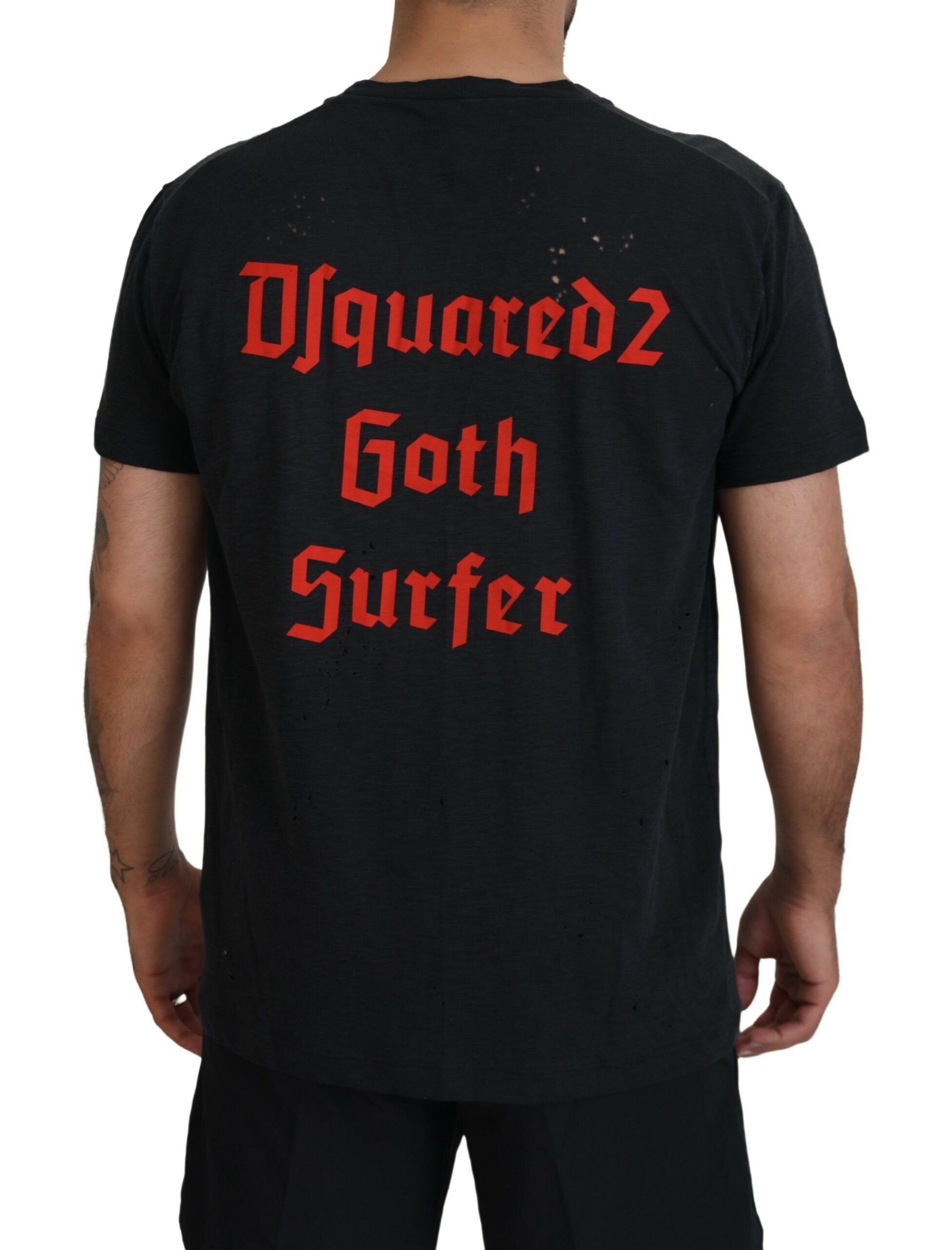 T-shirt à manches courtes en coton orné d'une chaîne noire