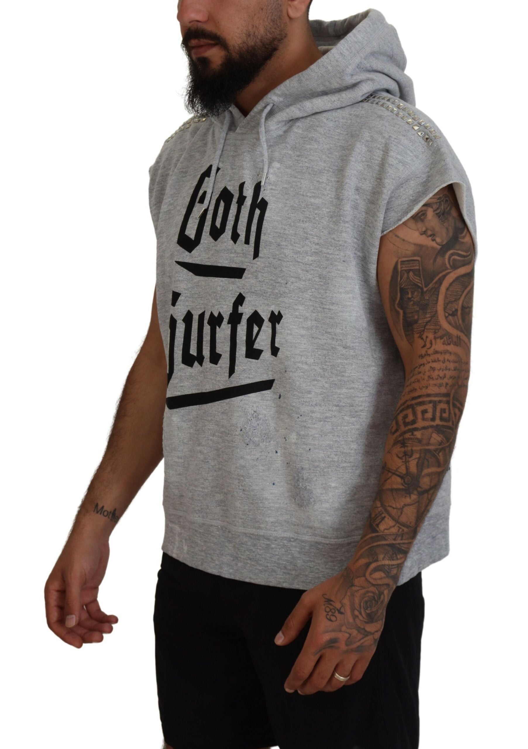 T-shirt à capuche en coton gris clair à manches courtes