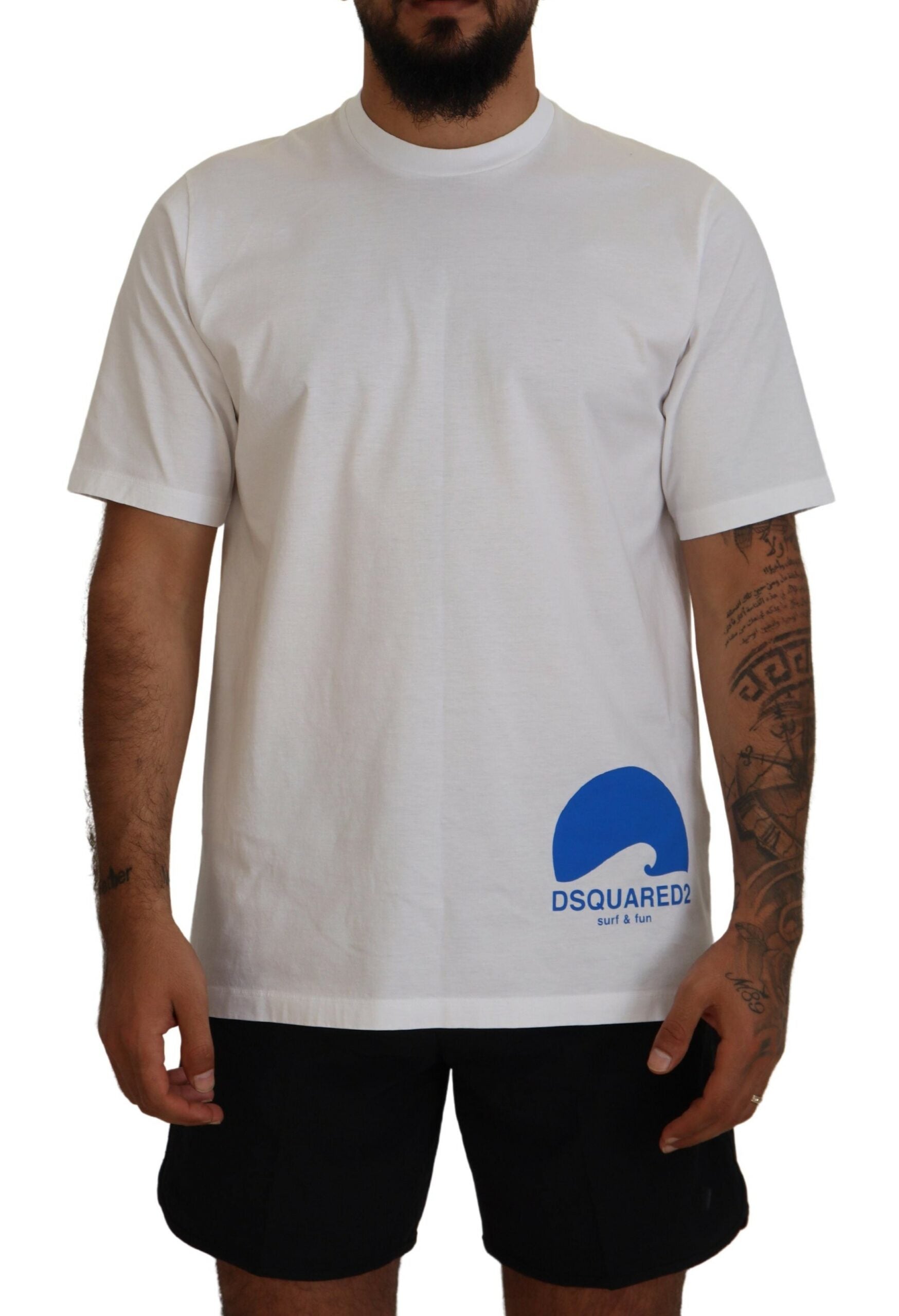 T-shirt blanc en coton à manches courtes et col rond