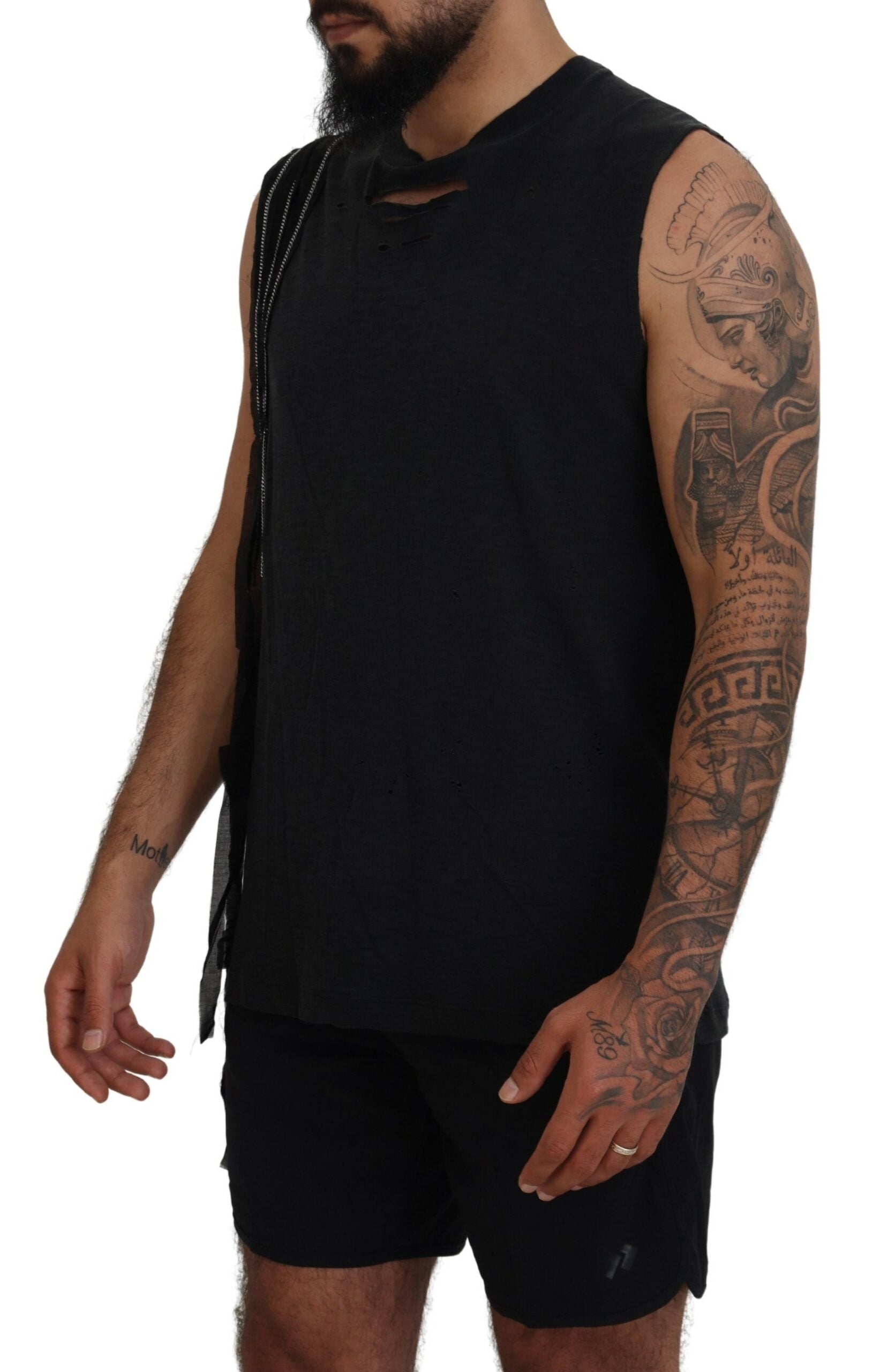 Schwarzes Baumwoll-Tanktop mit Kettendetail