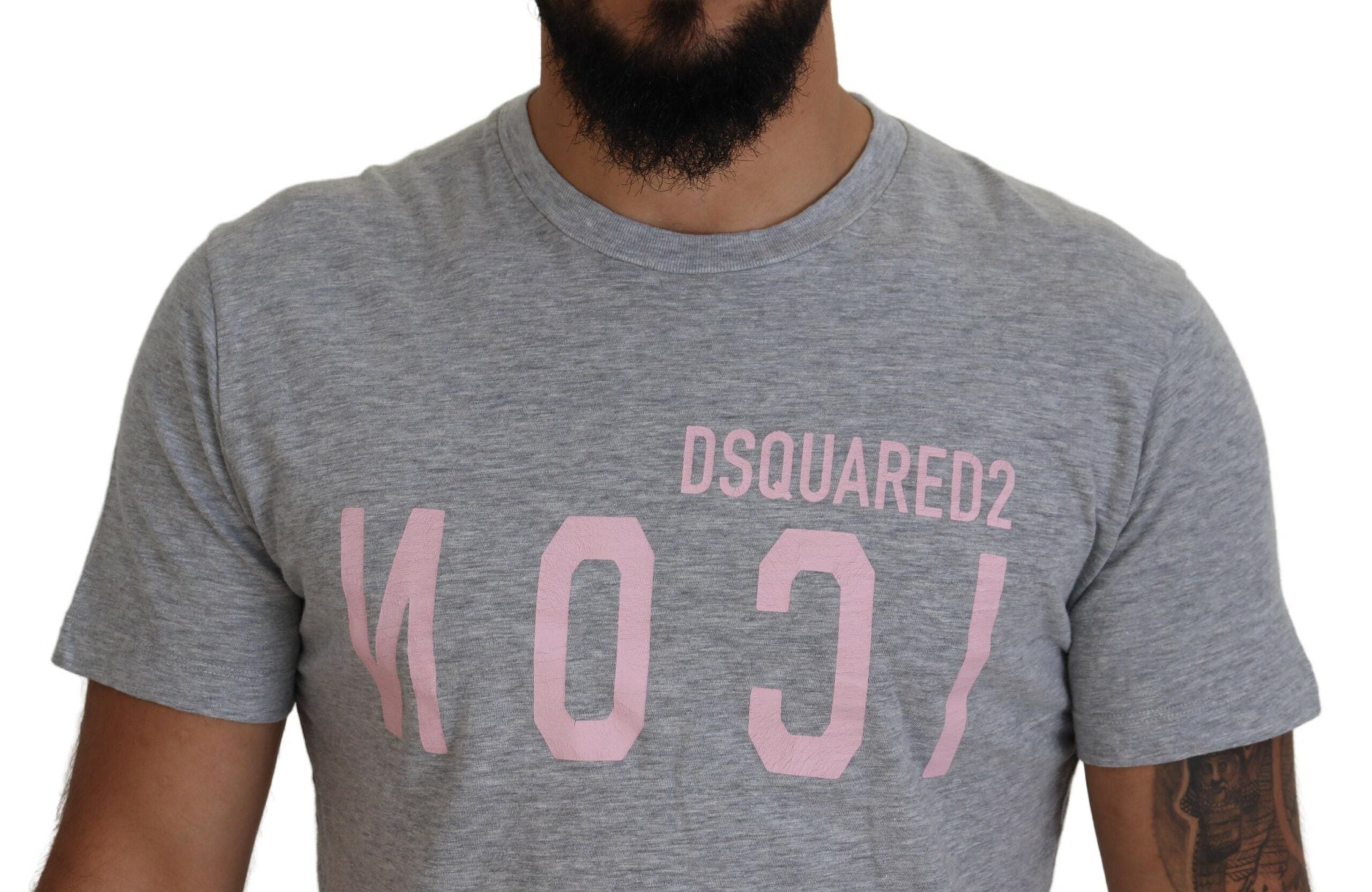 T-shirt gris à manches courtes et col rond en coton avec logo