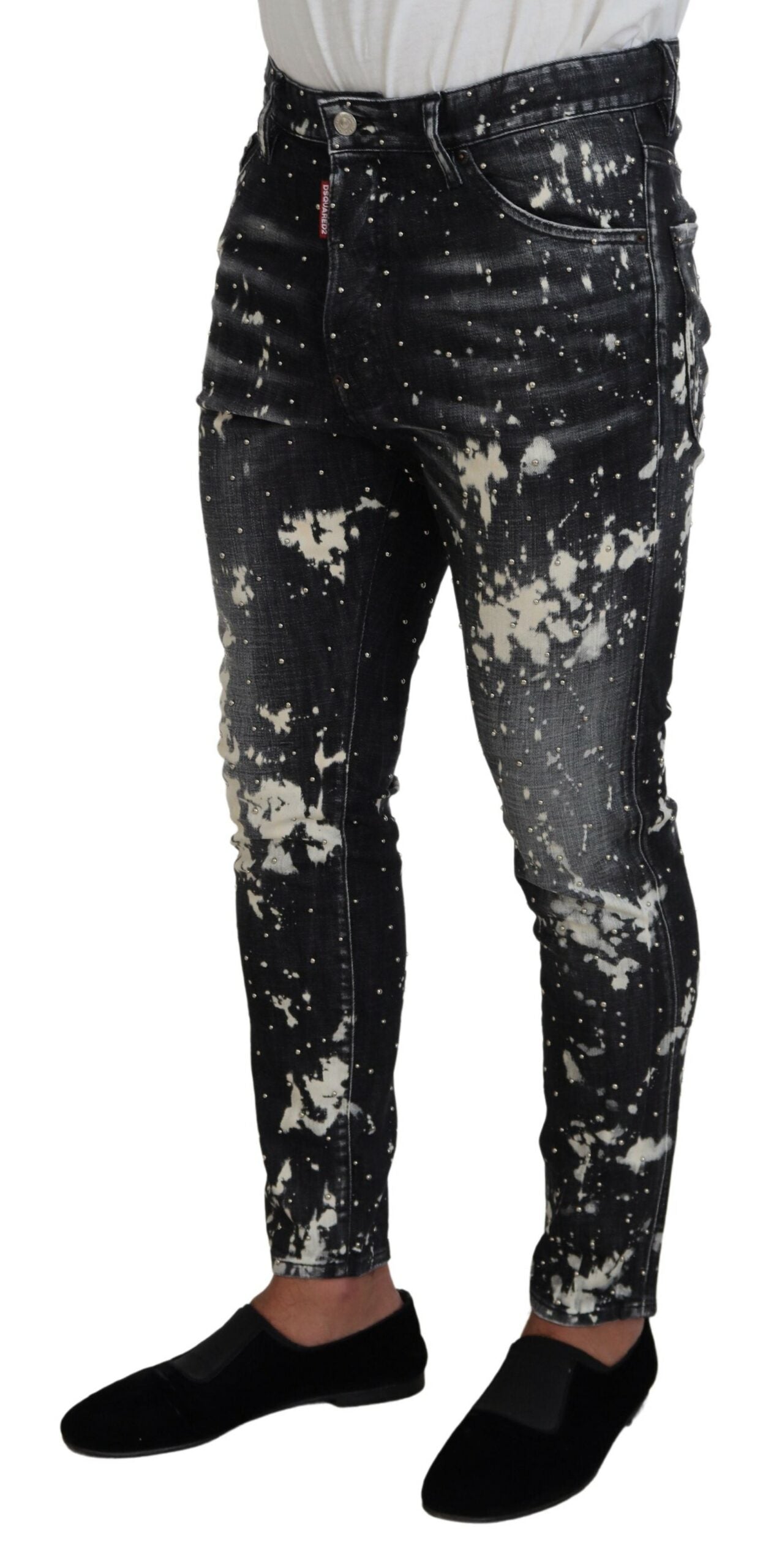 Jean skinny gris délavé à imprimé blanc éclaboussé