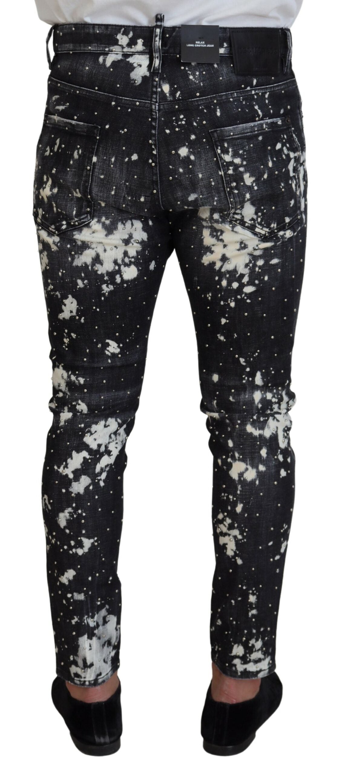 Jean skinny gris délavé à imprimé blanc éclaboussé