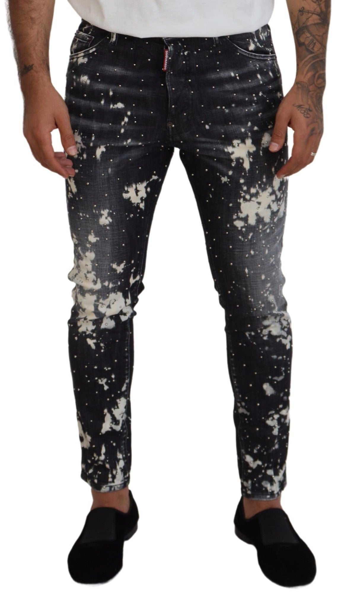 Jean skinny gris délavé à imprimé blanc éclaboussé