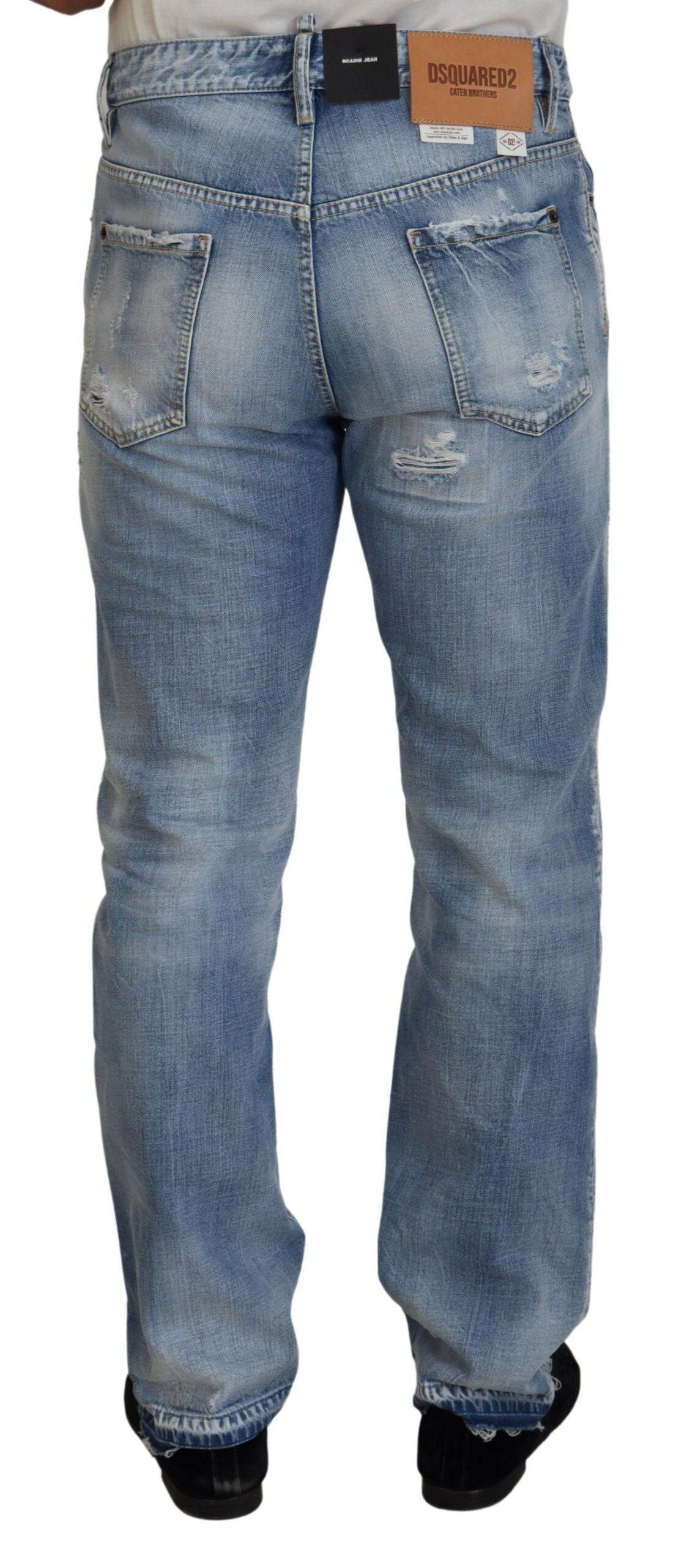 Jean en denim bleu délavé coupe droite pour homme