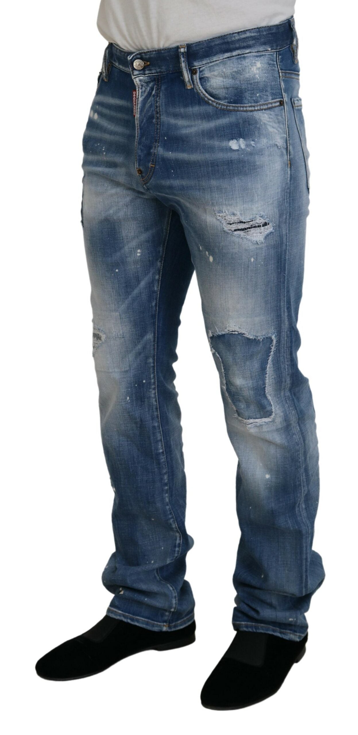 Blaue Straight Fit Jeans aus gewaschener Baumwolle