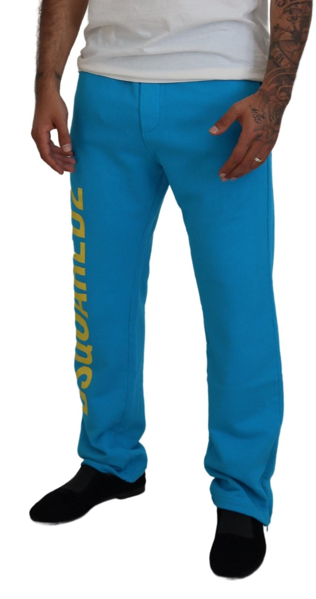 Pantalon décontracté en coton bleu clair imprimé logo