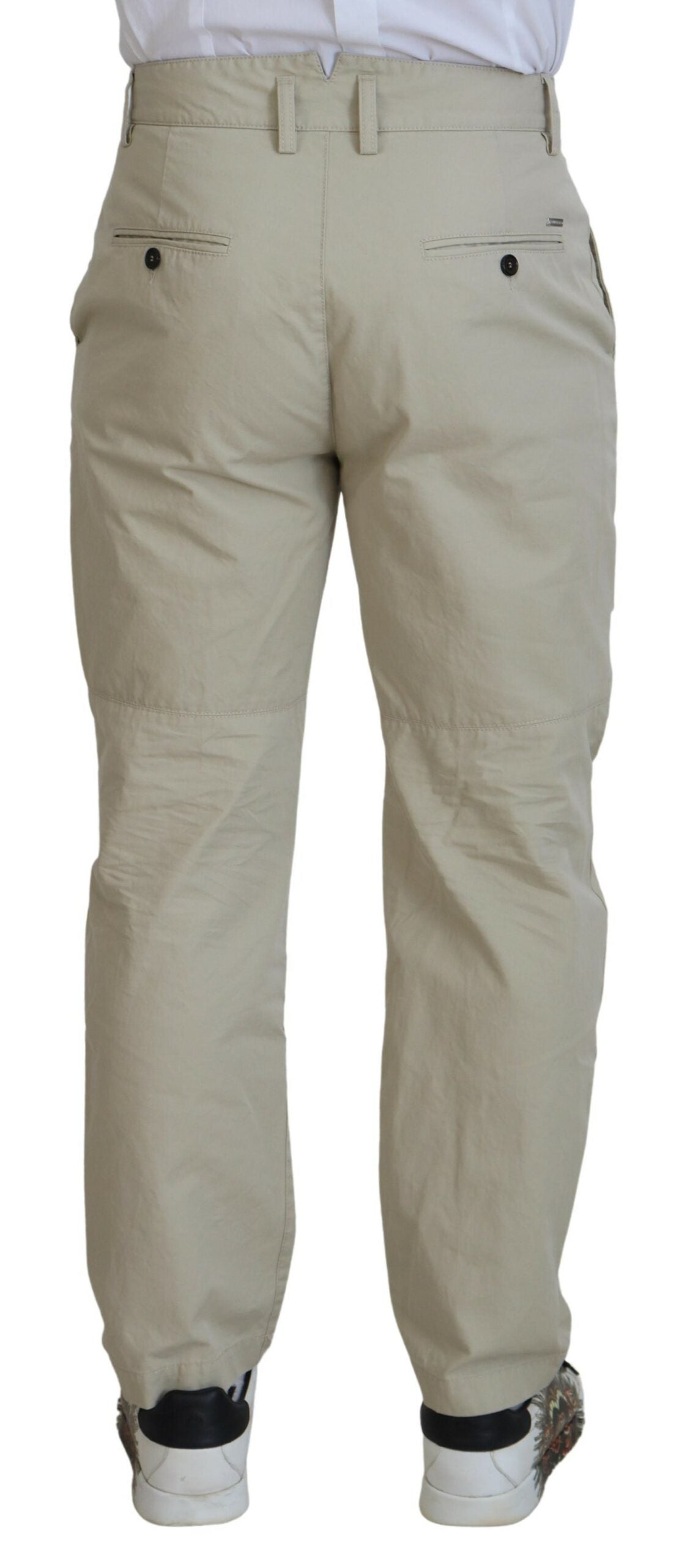 Pantalon décontracté beige en coton, coupe droite, pour homme