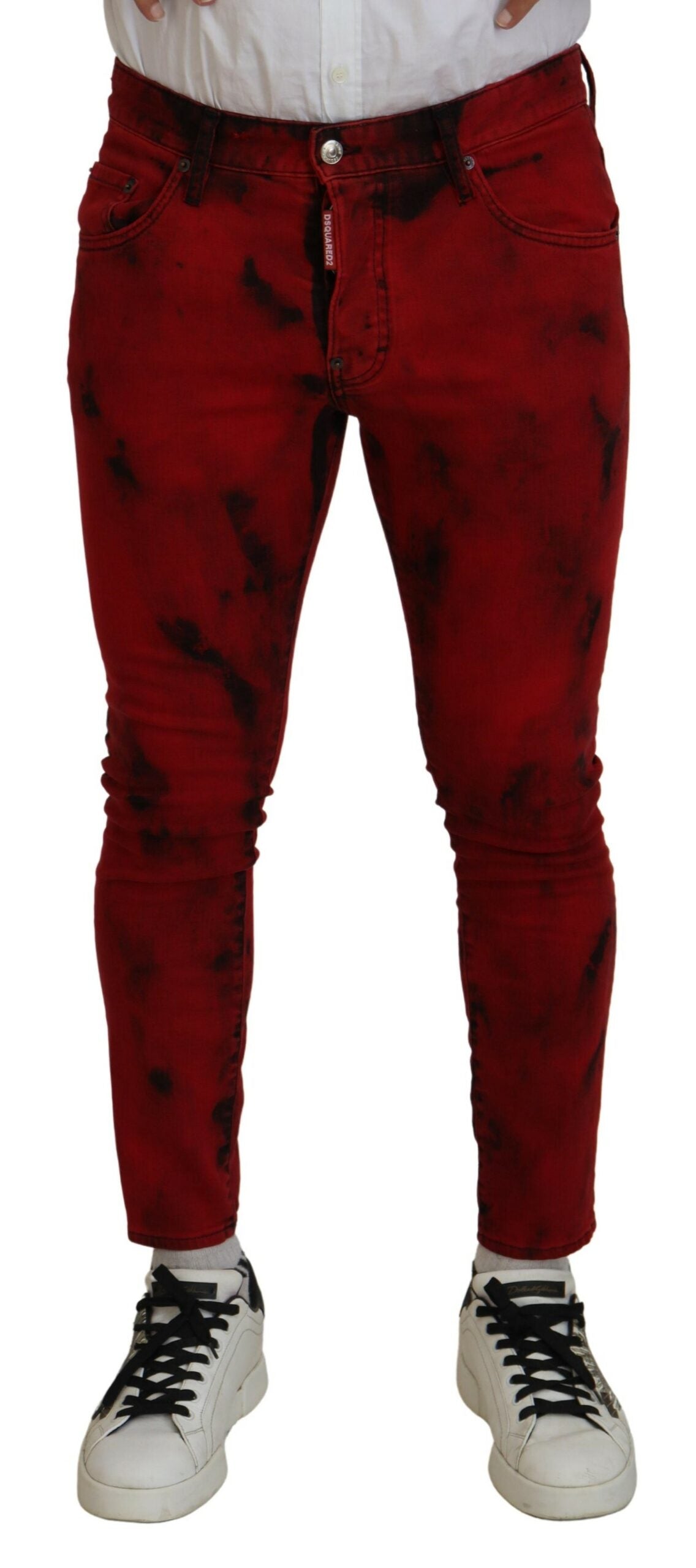 Jean skinny décontracté en coton rouge tie-dye