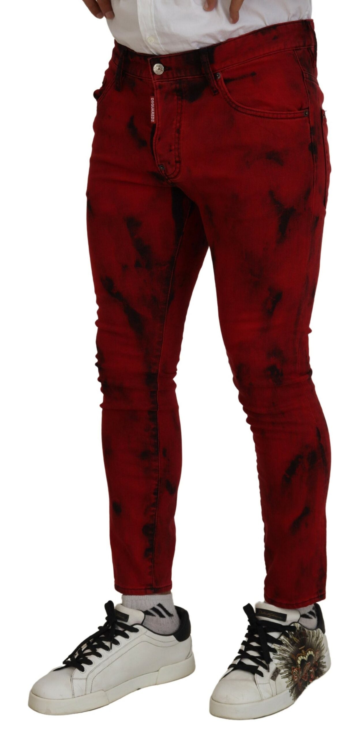 Jean skinny décontracté en coton rouge tie-dye