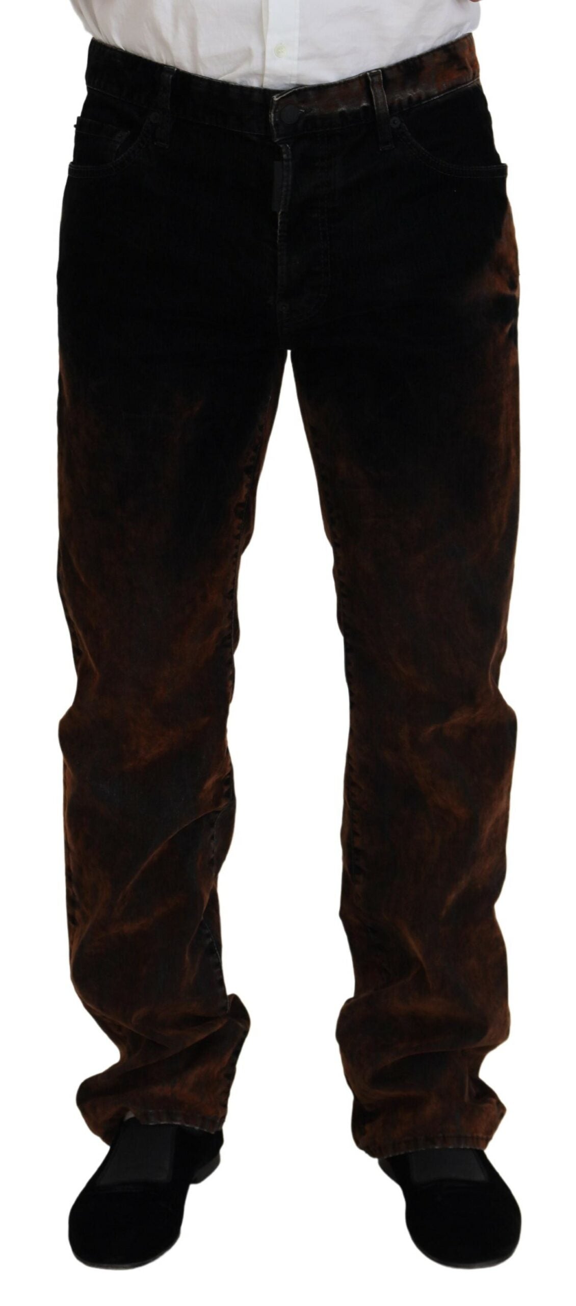 Jean en denim décontracté coupe droite en coton délavé marron