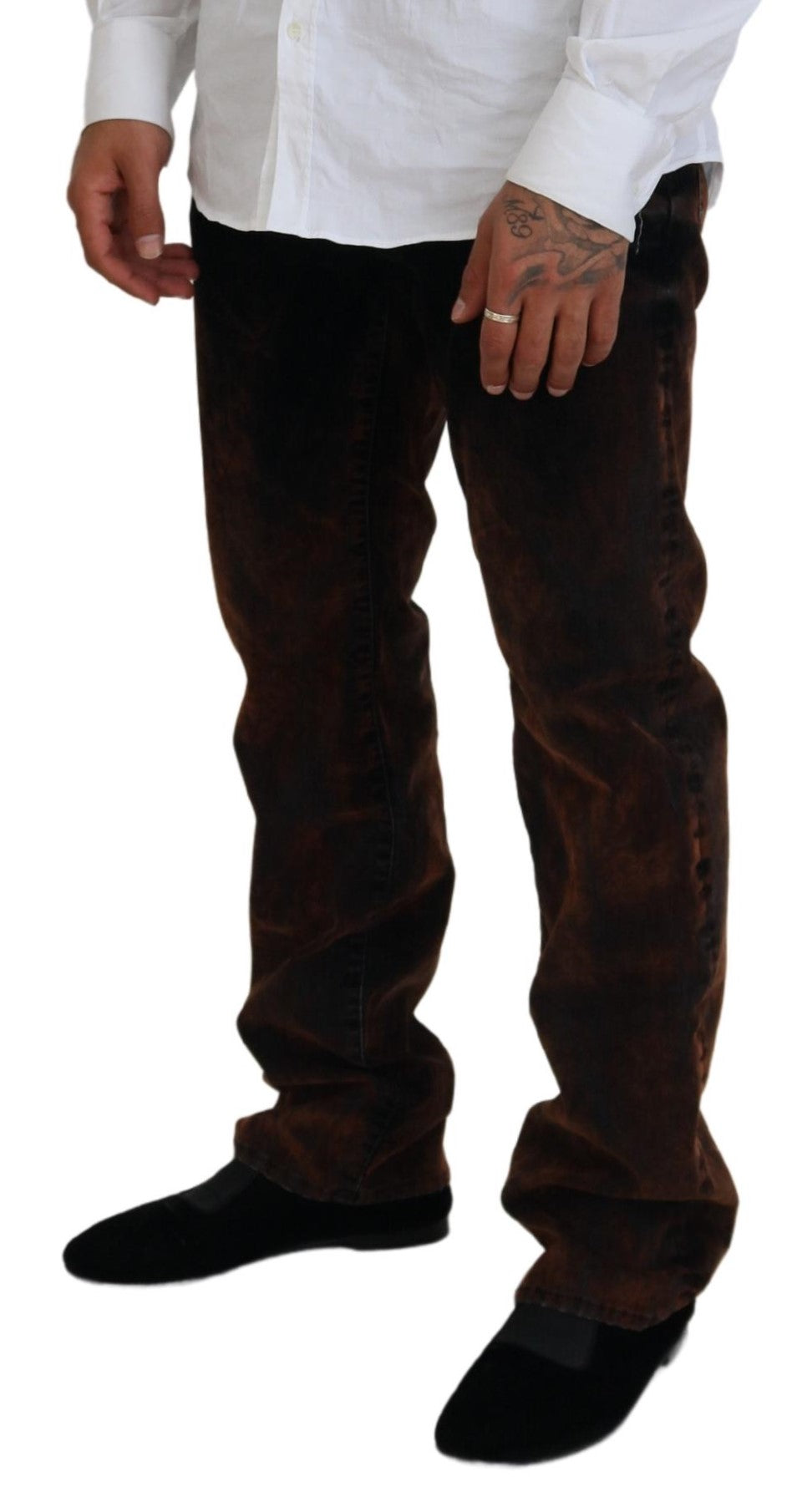 Jean en denim délavé marron en coton à coupe droite Dsquared²