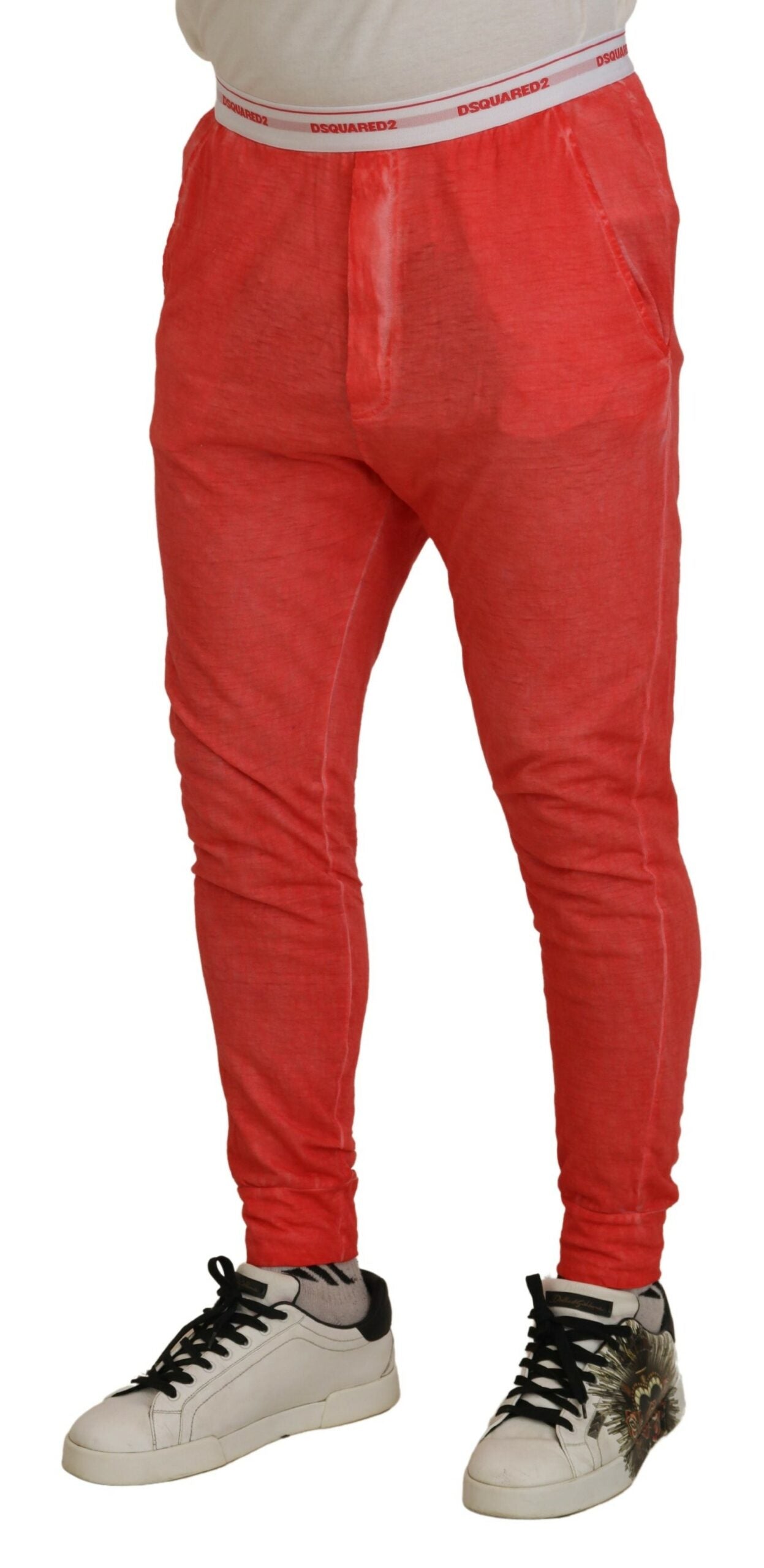 Pantalon homme orange en coton à taille élastique et logo