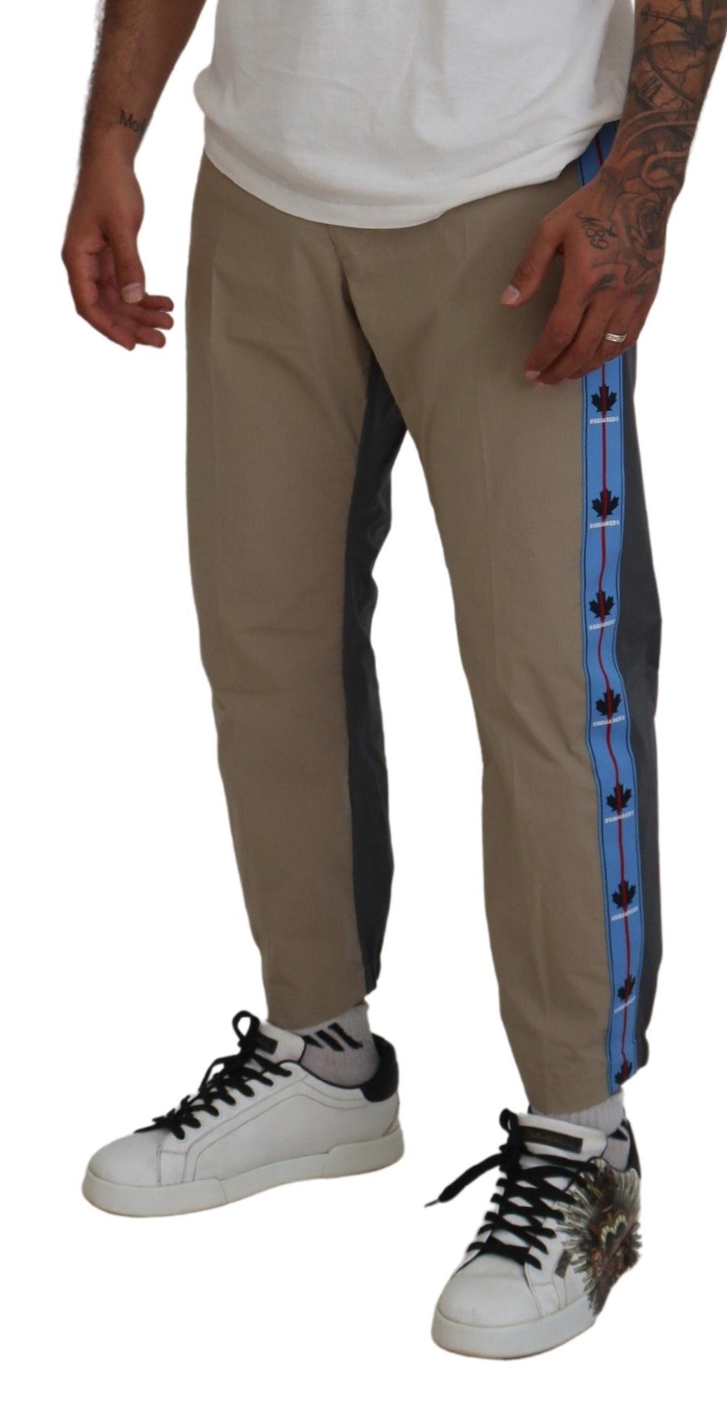Pantalon décontracté homme bicolore en coton marron et gris