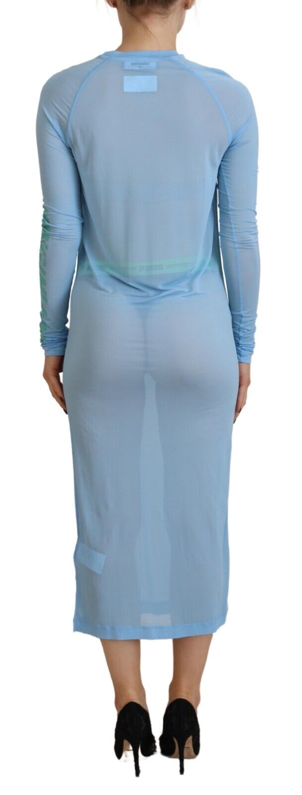 Blue Synthetic Long Sleeve Printed Cover-Up Dress