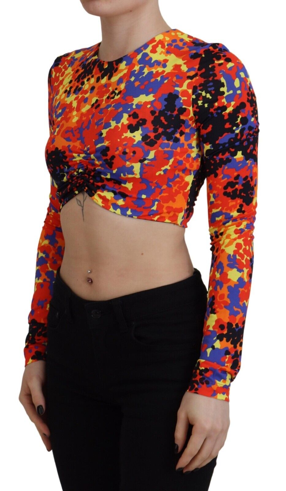 Chemisier court à manches longues et fines bretelles multicolore Dsquared²