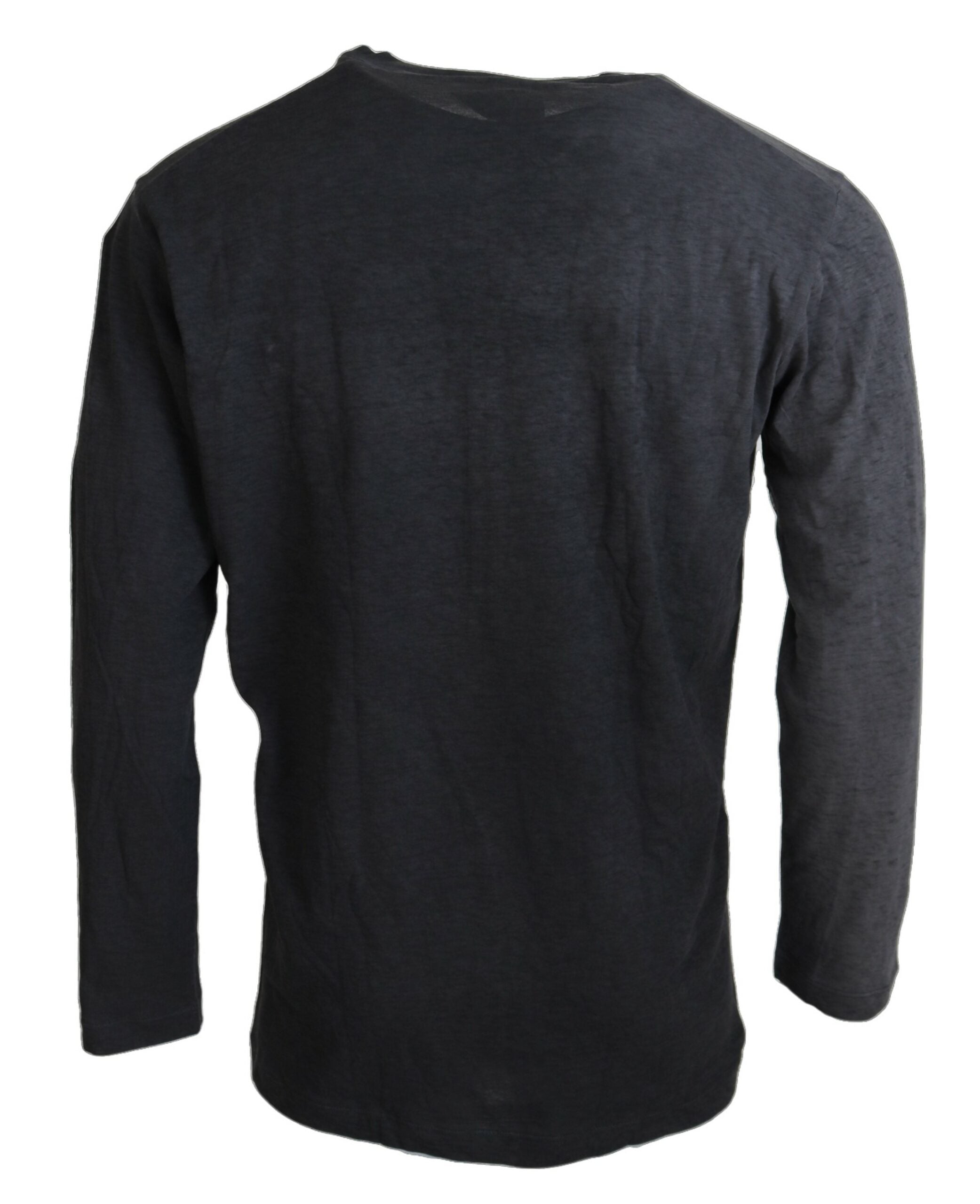 Pull-over noir en coton et lin à manches longues
