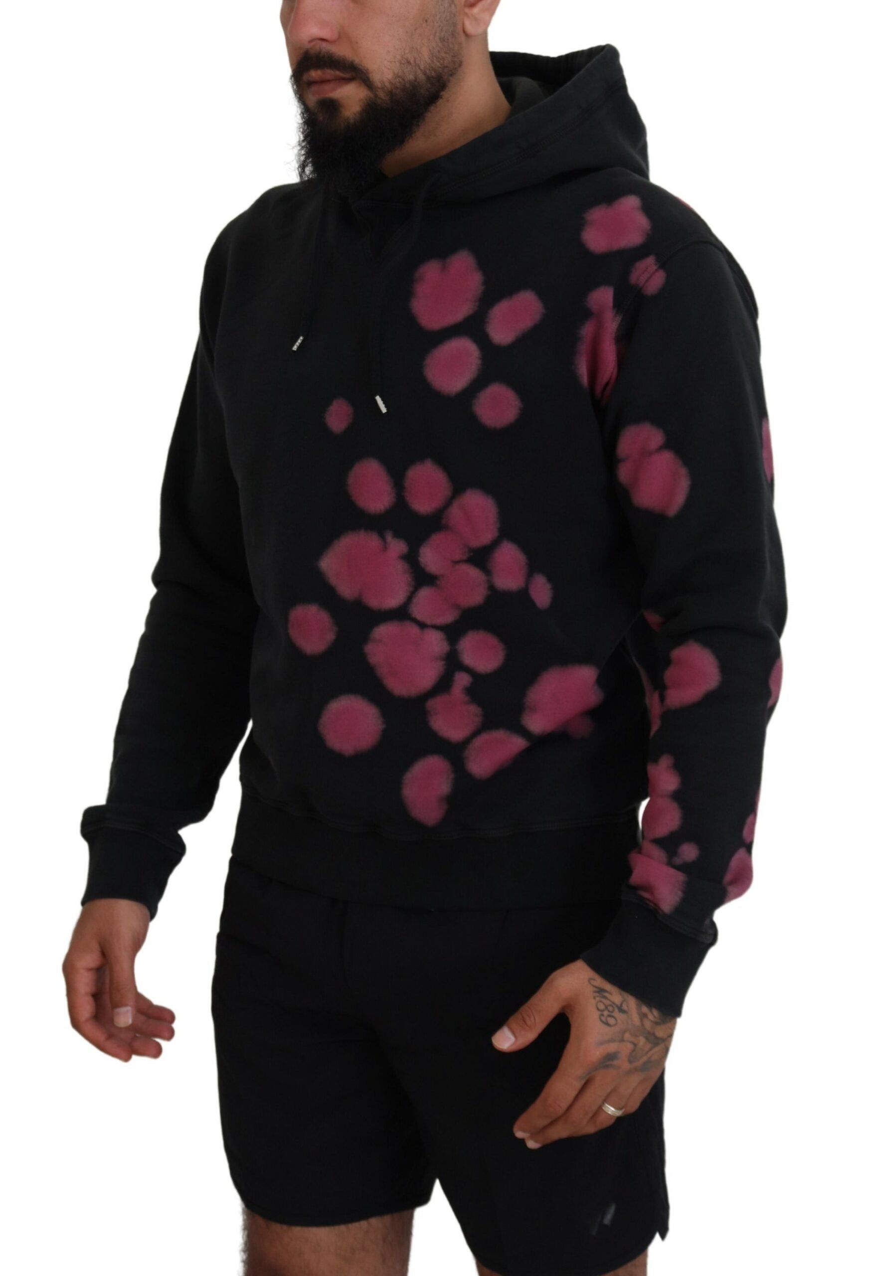 Schwarzer Baumwoll-Tie-Dye-Hoodie mit Logo-Detail