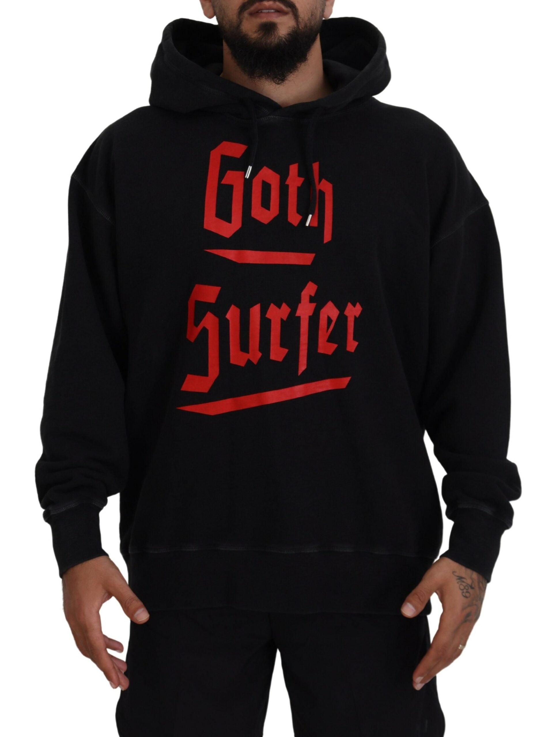Schwarzer Kapuzenpullover aus Baumwolle mit Logo-Print