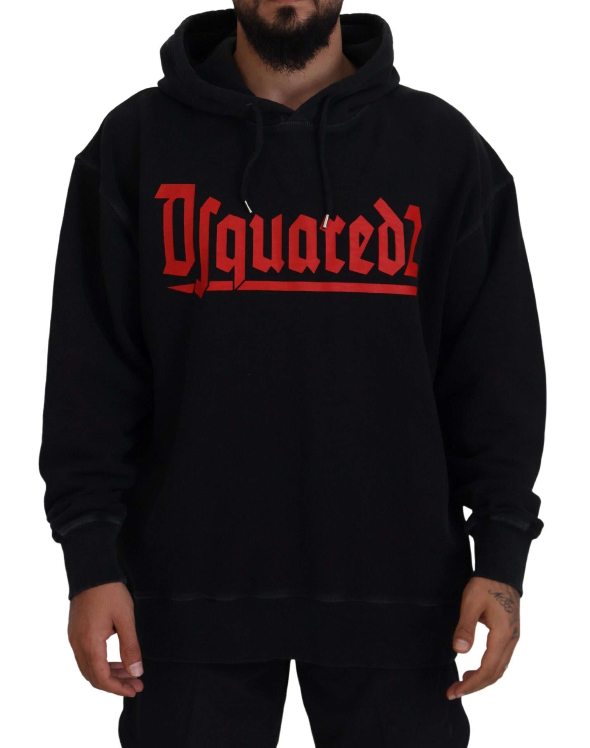 Schwarzer Kapuzenpullover aus Baumwolle mit Logo-Print